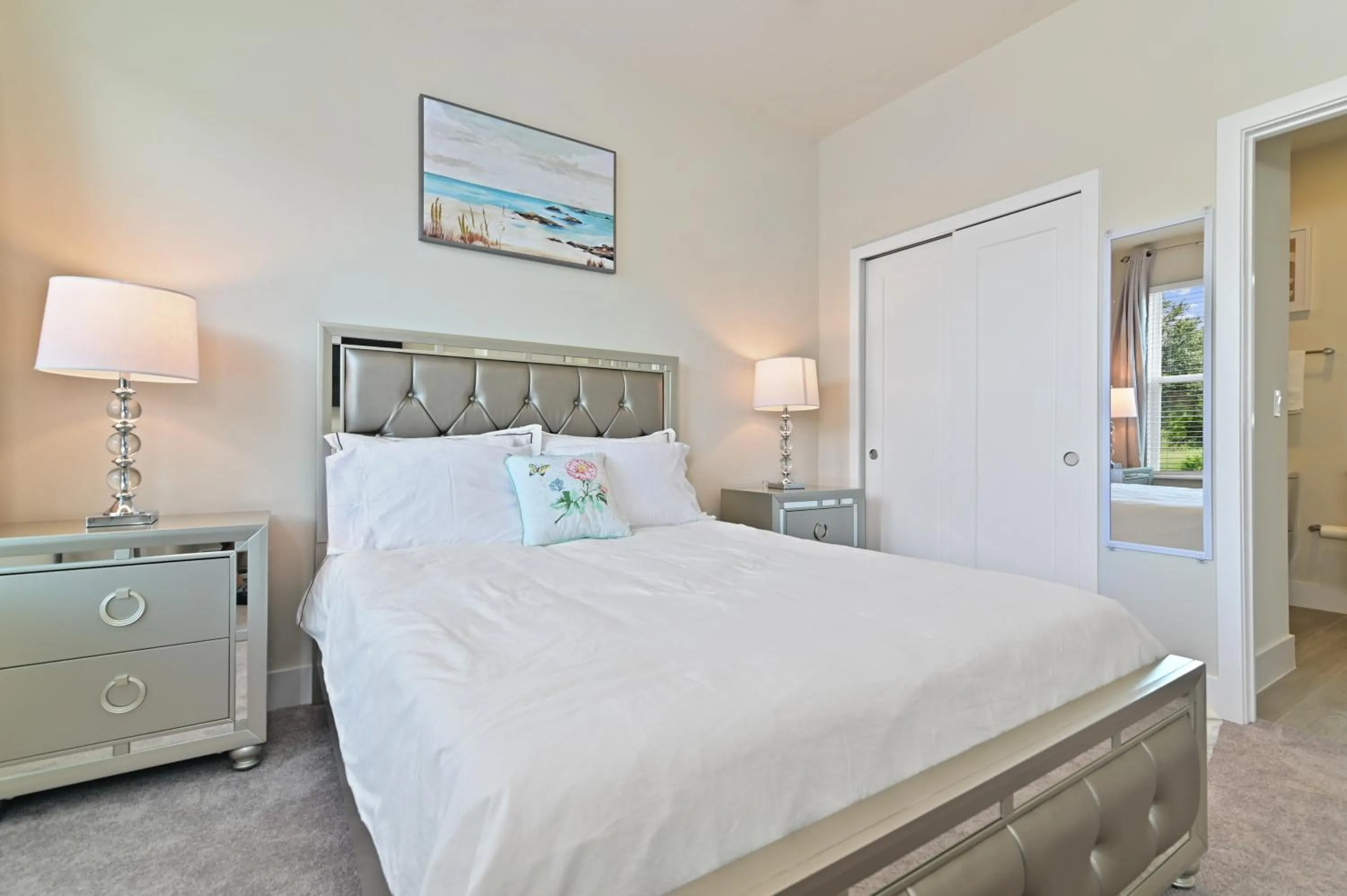 Bedroom, Bed in New Spacious & Tranquil Townhouse near Disney - 4BR, 3FB, and Pool