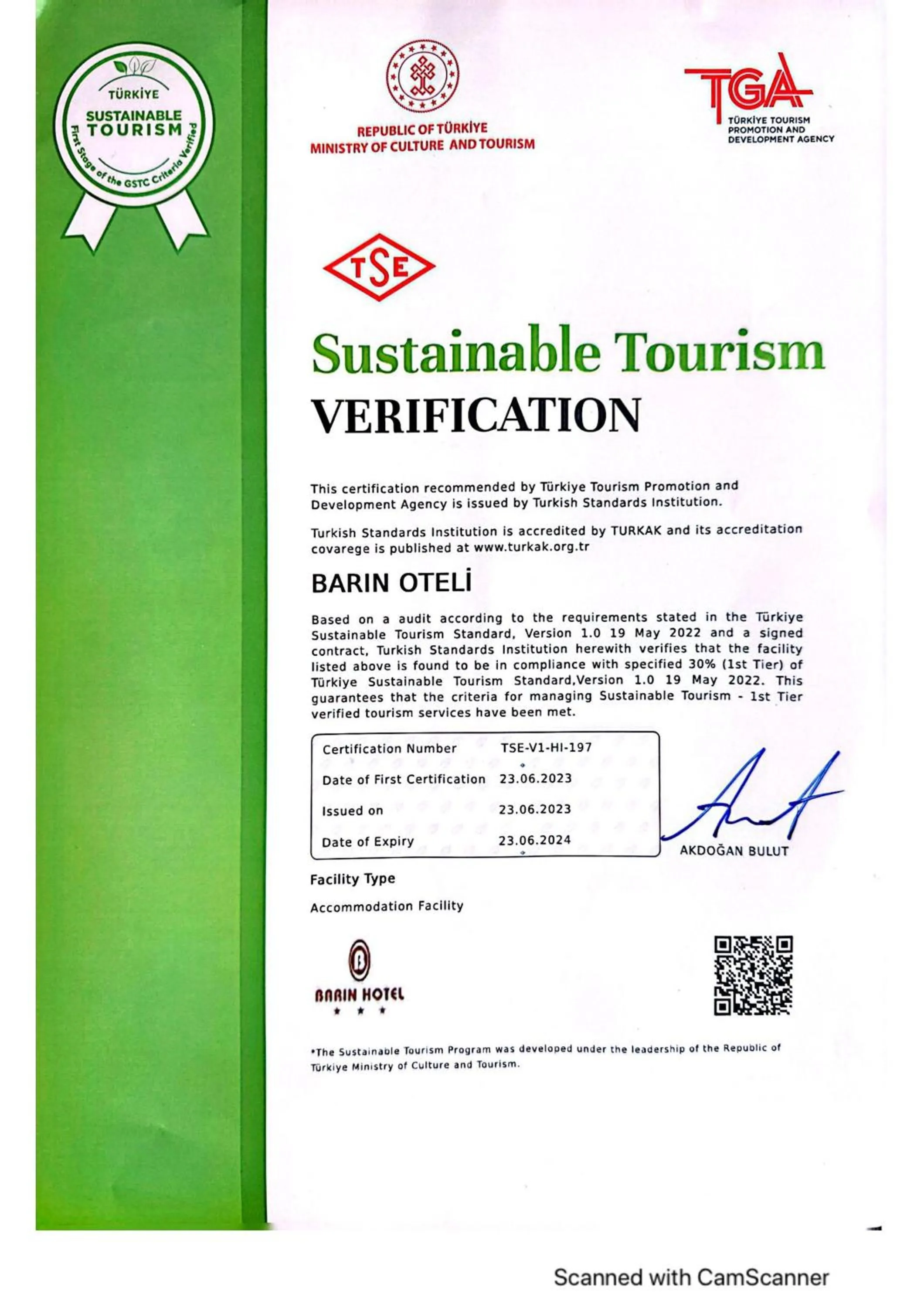 Logo/Certificate/Sign in Barin Hotel