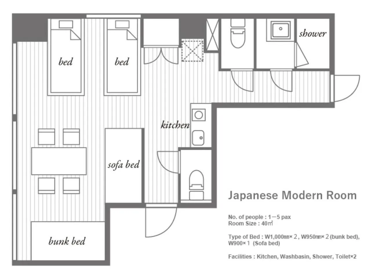 Photo of the whole room in COCOSHUKU Asakusa Kuramae