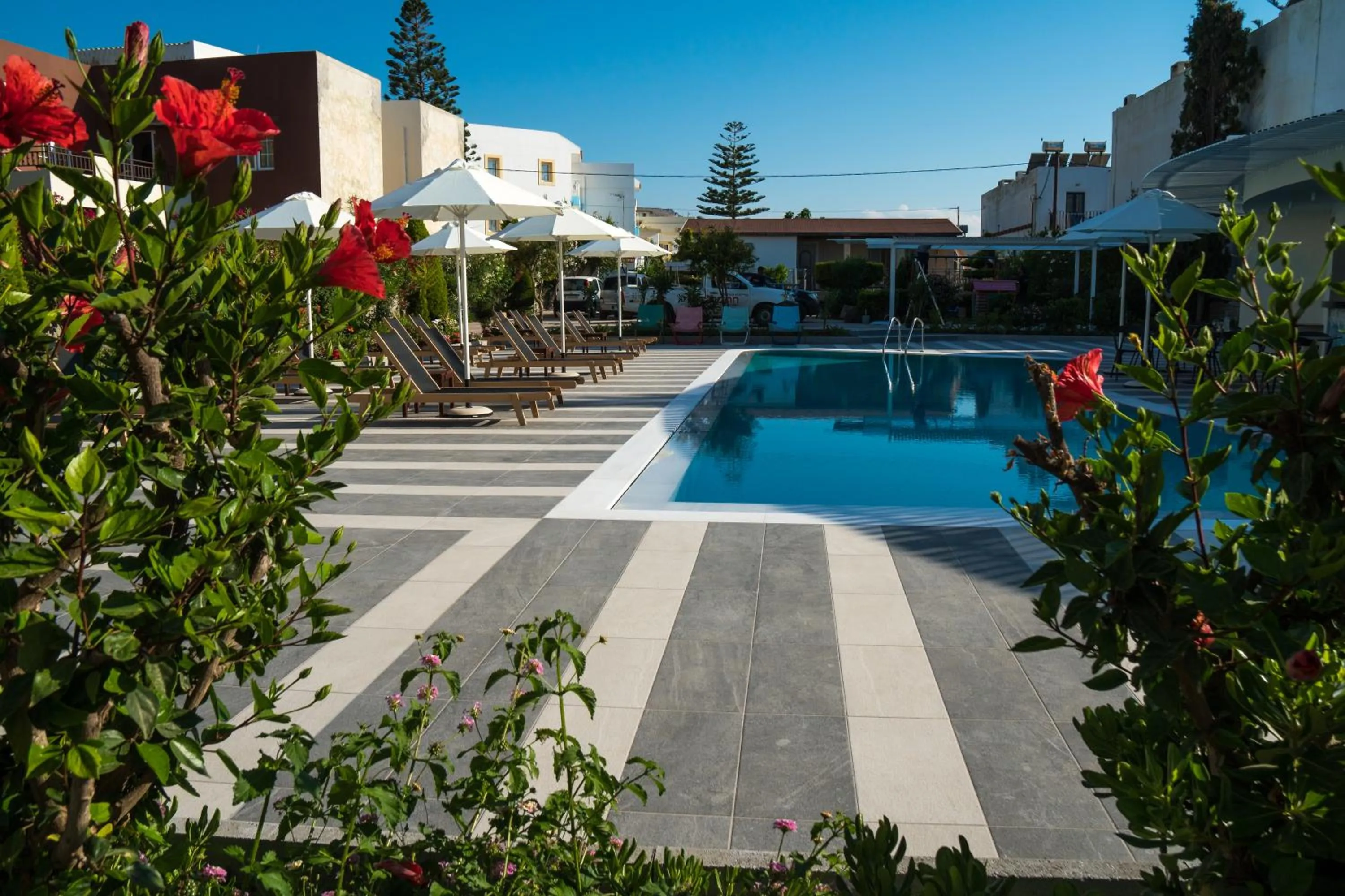 Pool view in Evdokia Suites