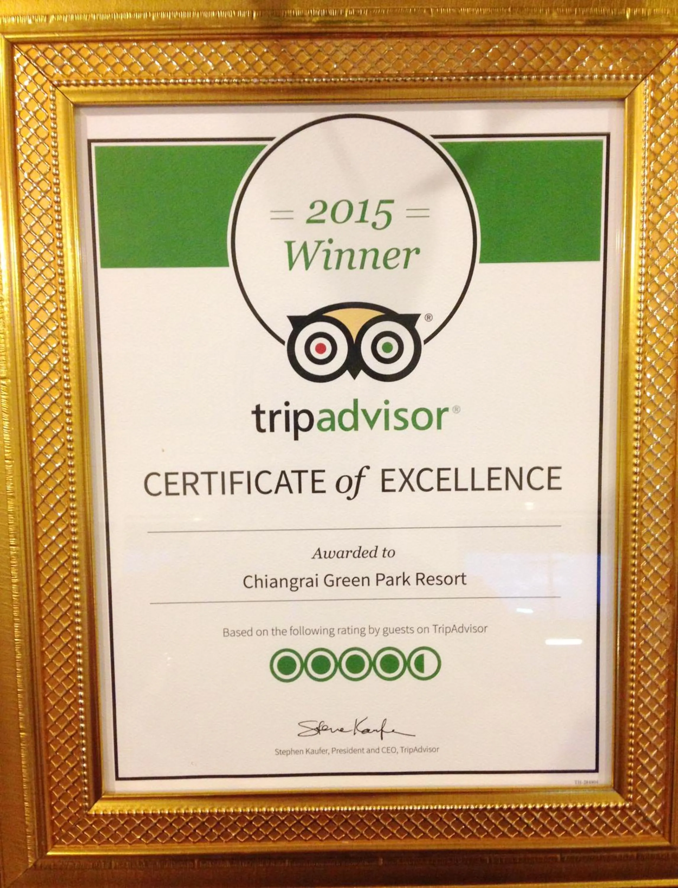 Certificate/Award in Chiangrai Green Park Resort