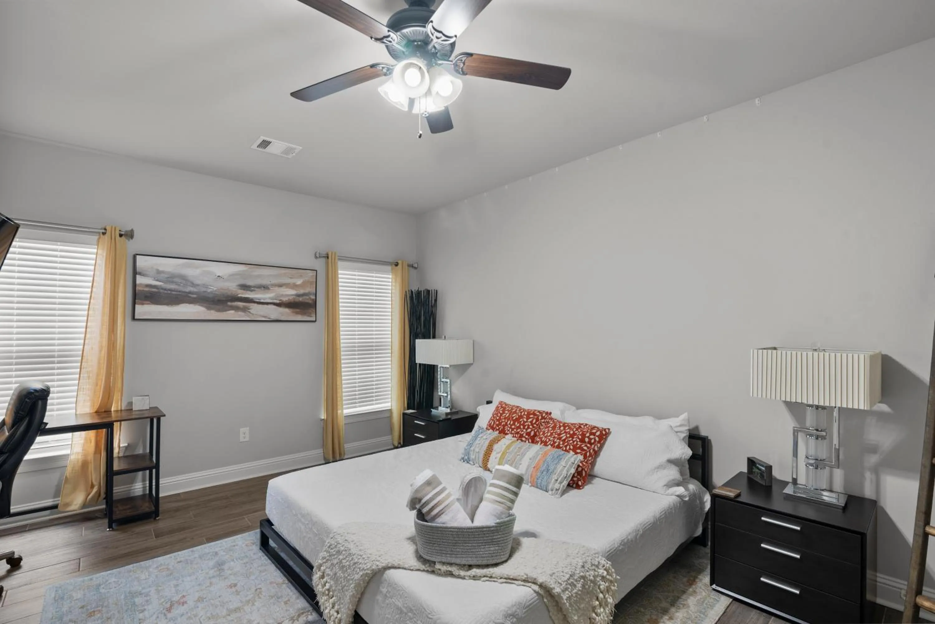 Bed in Zen House, a peaceful sanctuary in Shreveport, LA! Tv in each room