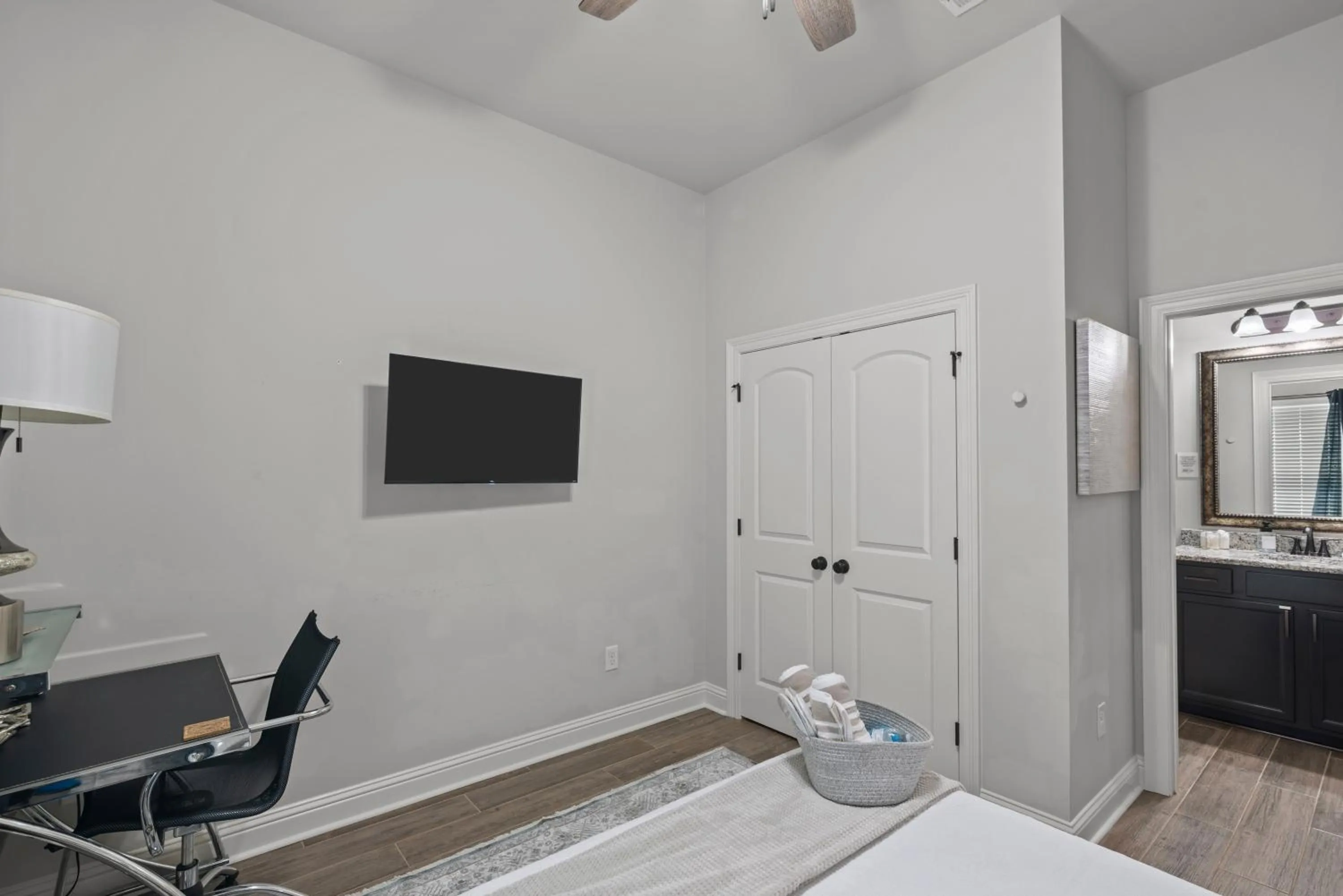 Bed in Zen House, a peaceful sanctuary in Shreveport, LA! Tv in each room