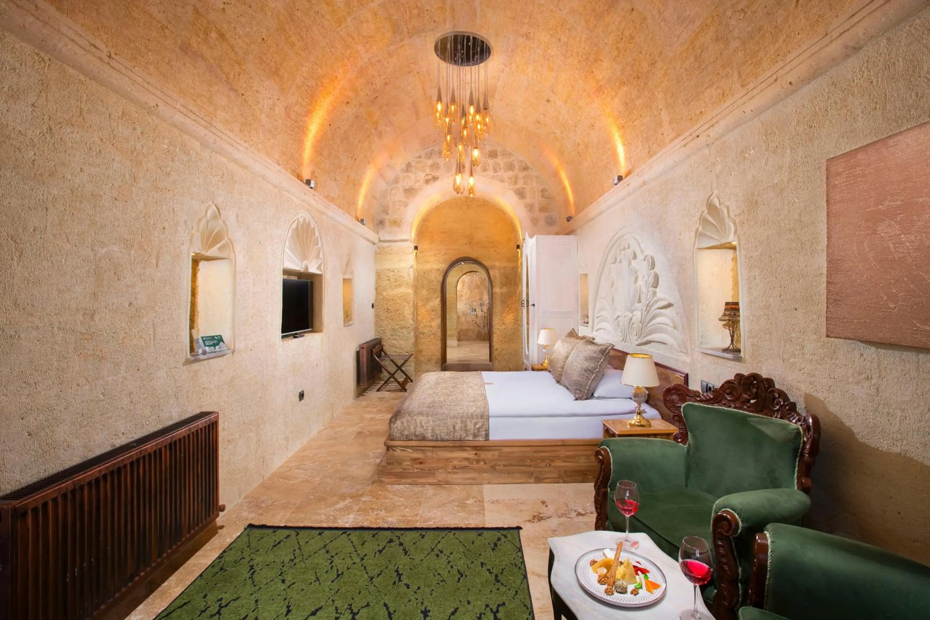 Bed in Dionysos Cave Cappadocia Hotel