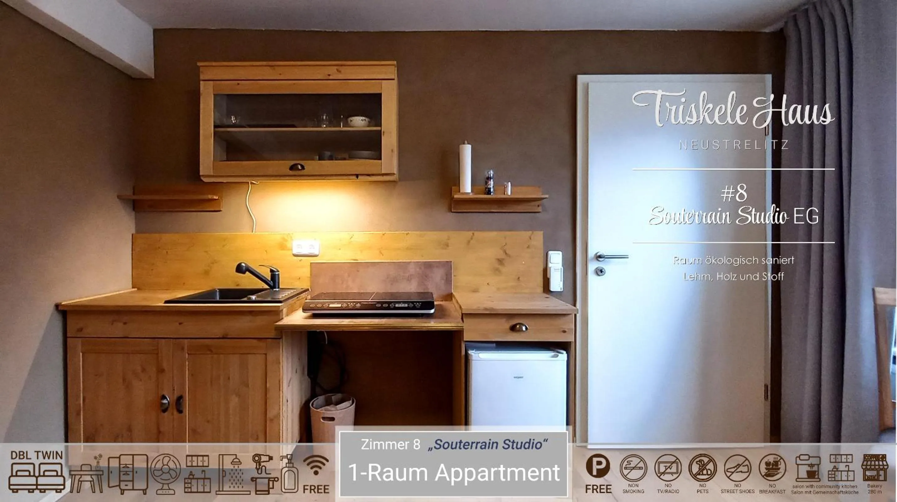 Kitchen or kitchenette in Triskele Haus - Ökologisches Gästehaus der Heilstätte Strelitz