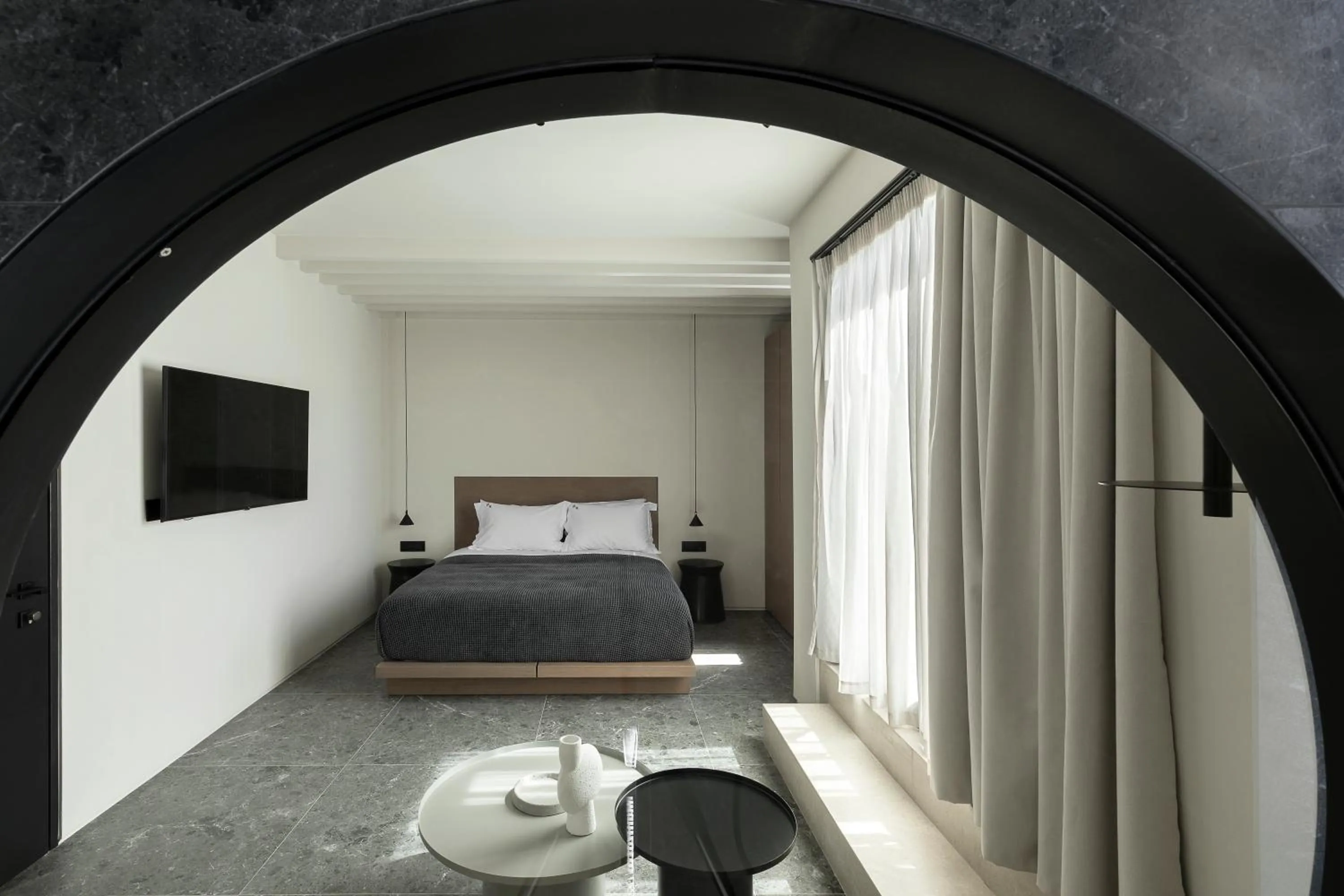 Bedroom, Bed in CUBIC Mykonos Seafront Design Suites