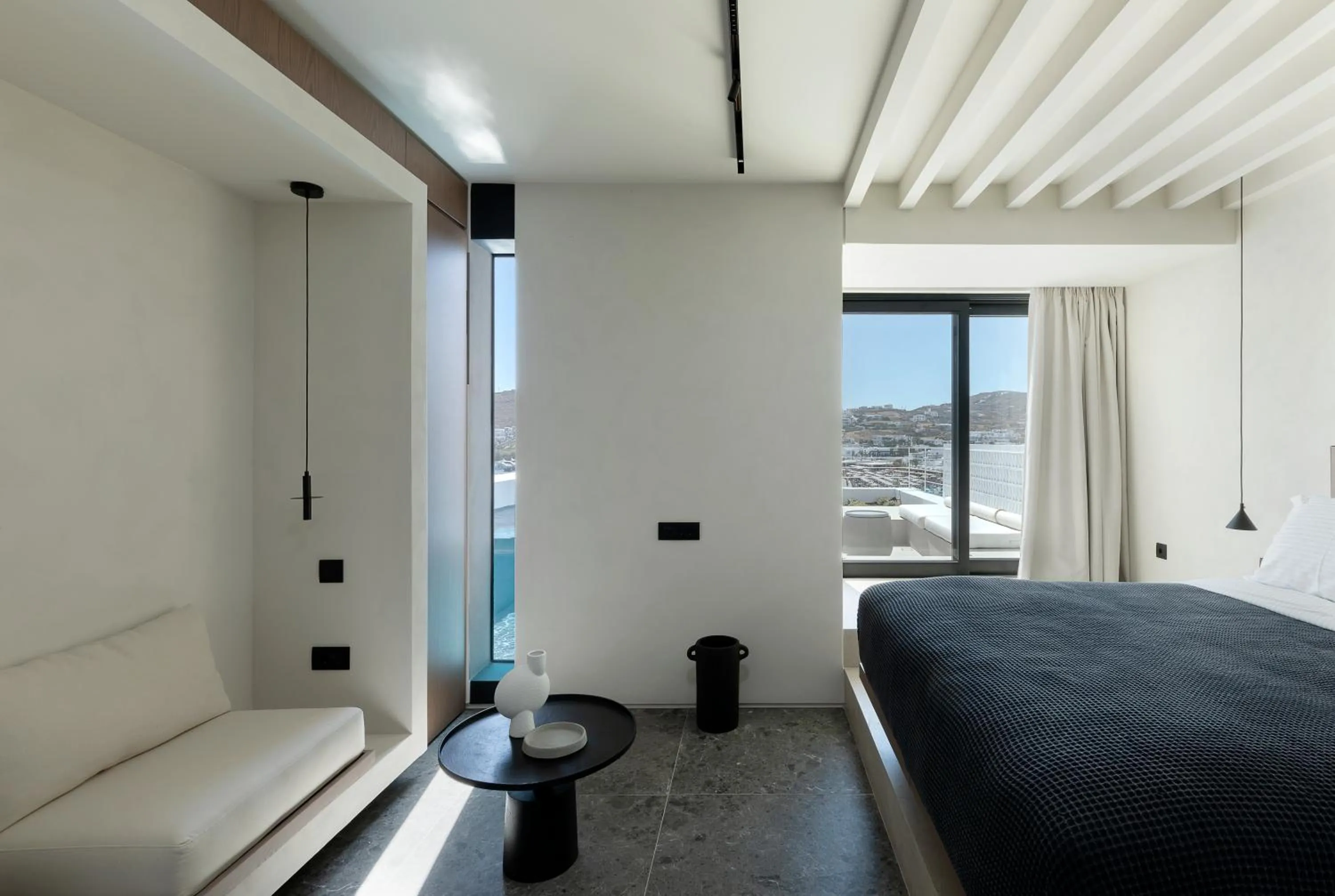 Bedroom, Bed in CUBIC Mykonos Seafront Design Suites