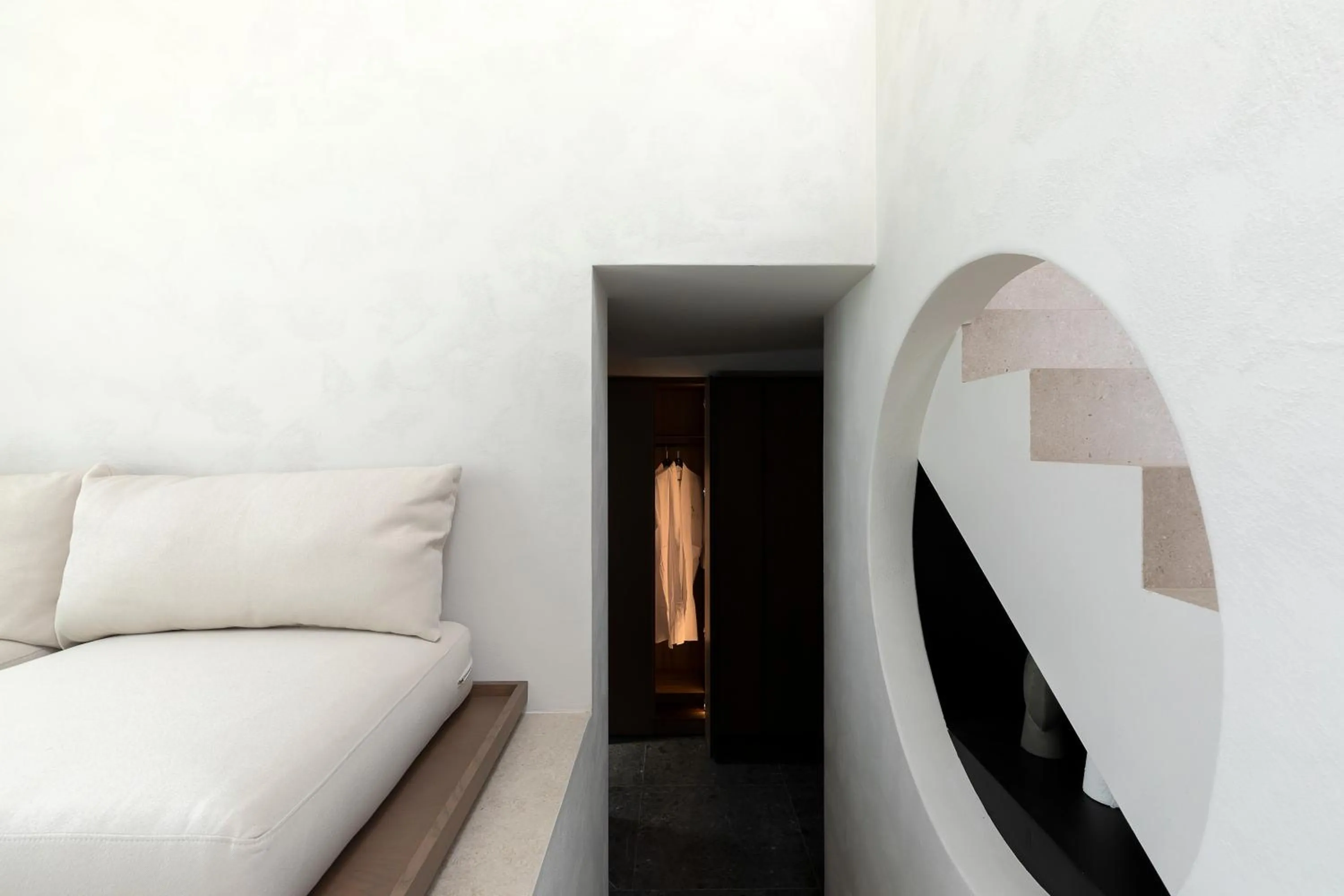 Living room, Bed in CUBIC Mykonos Seafront Design Suites