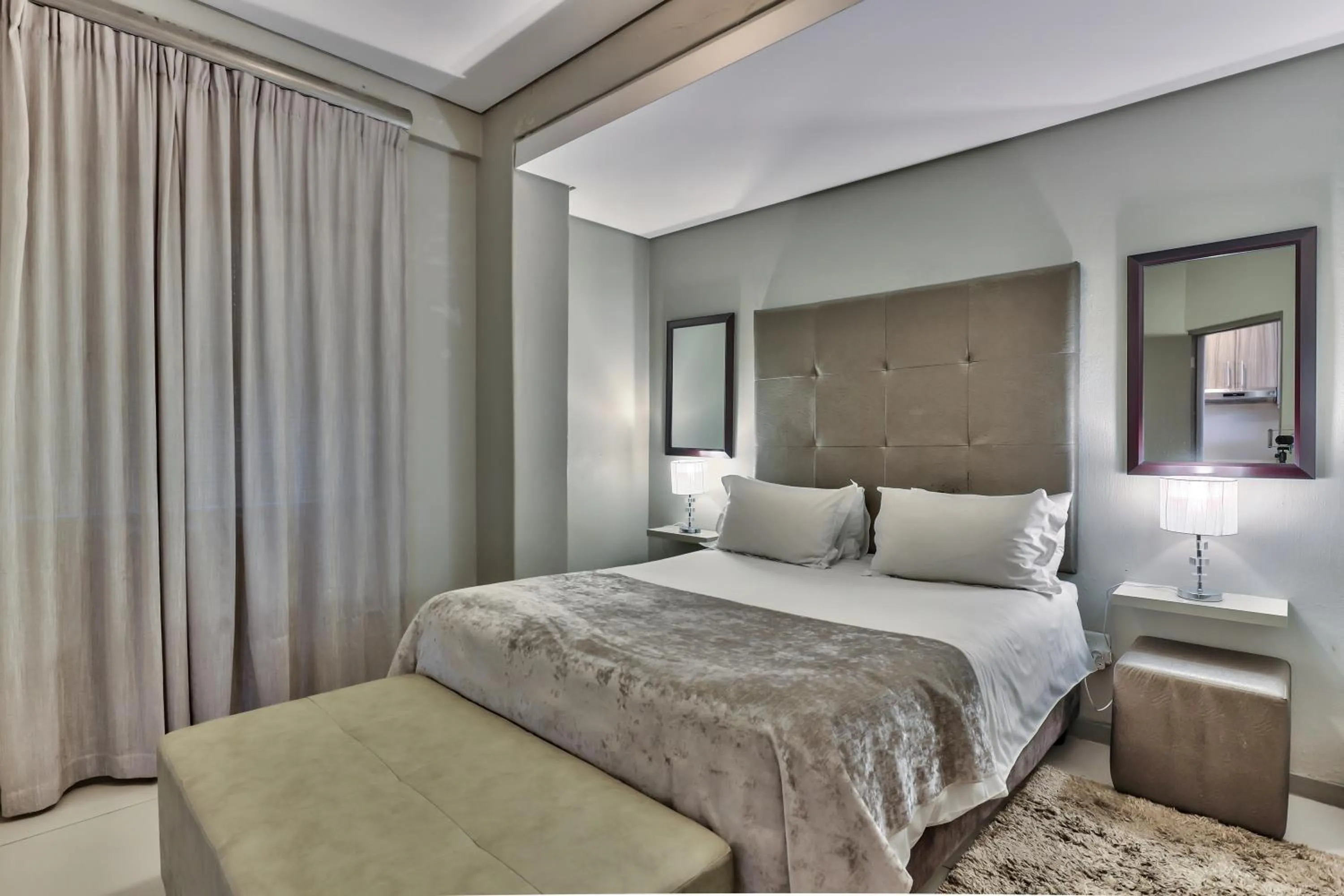 Bedroom, Bed in Heritage Square Apartments