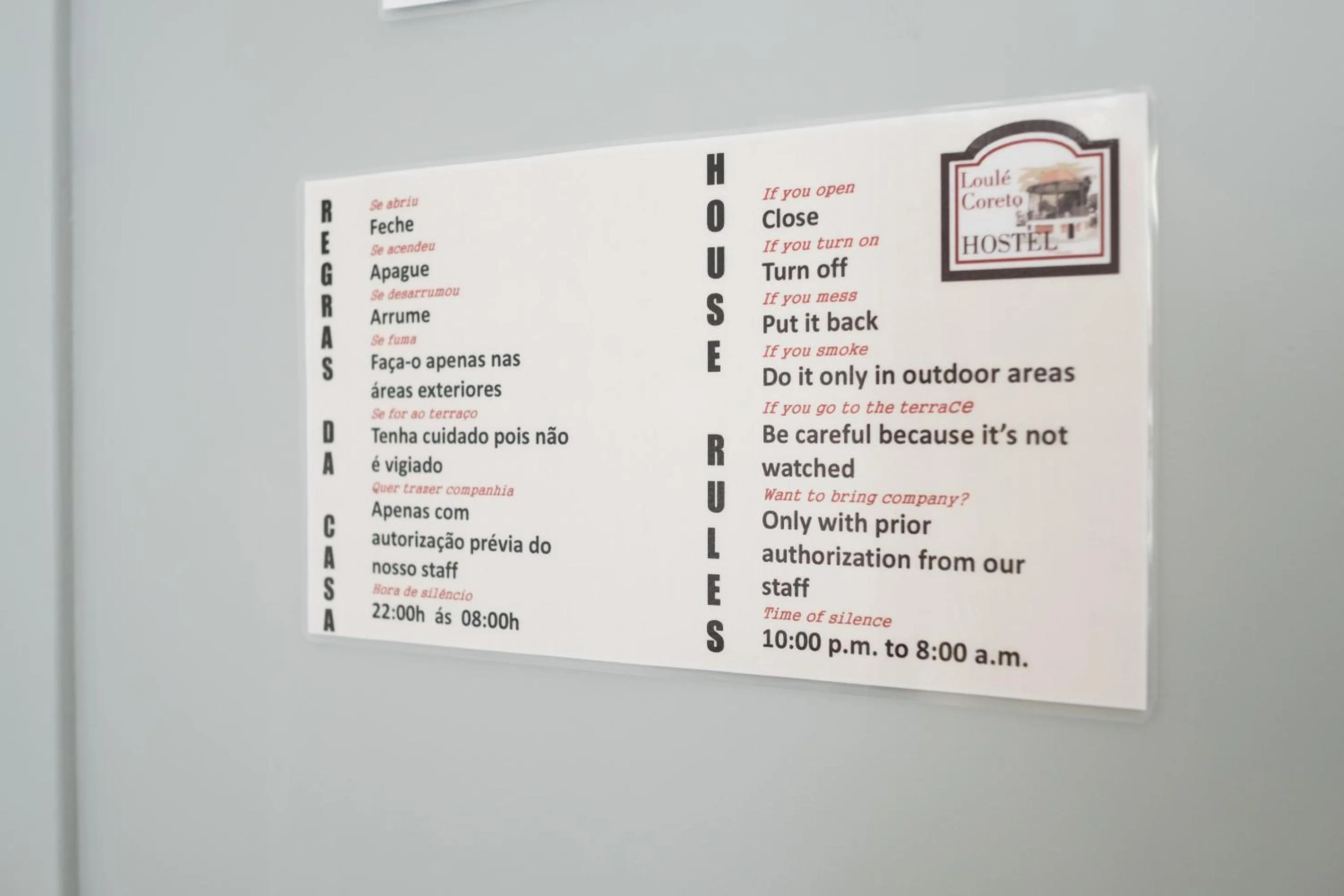 Logo/Certificate/Sign in Loulé Coreto Hostel