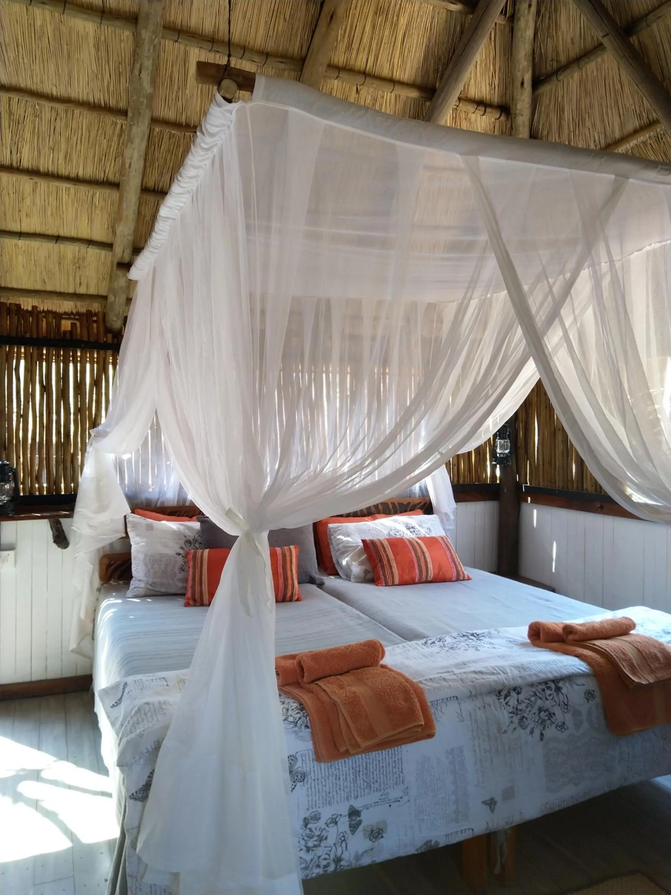 Decorative detail, Bed in Off Beat Safaris Bush Lodge