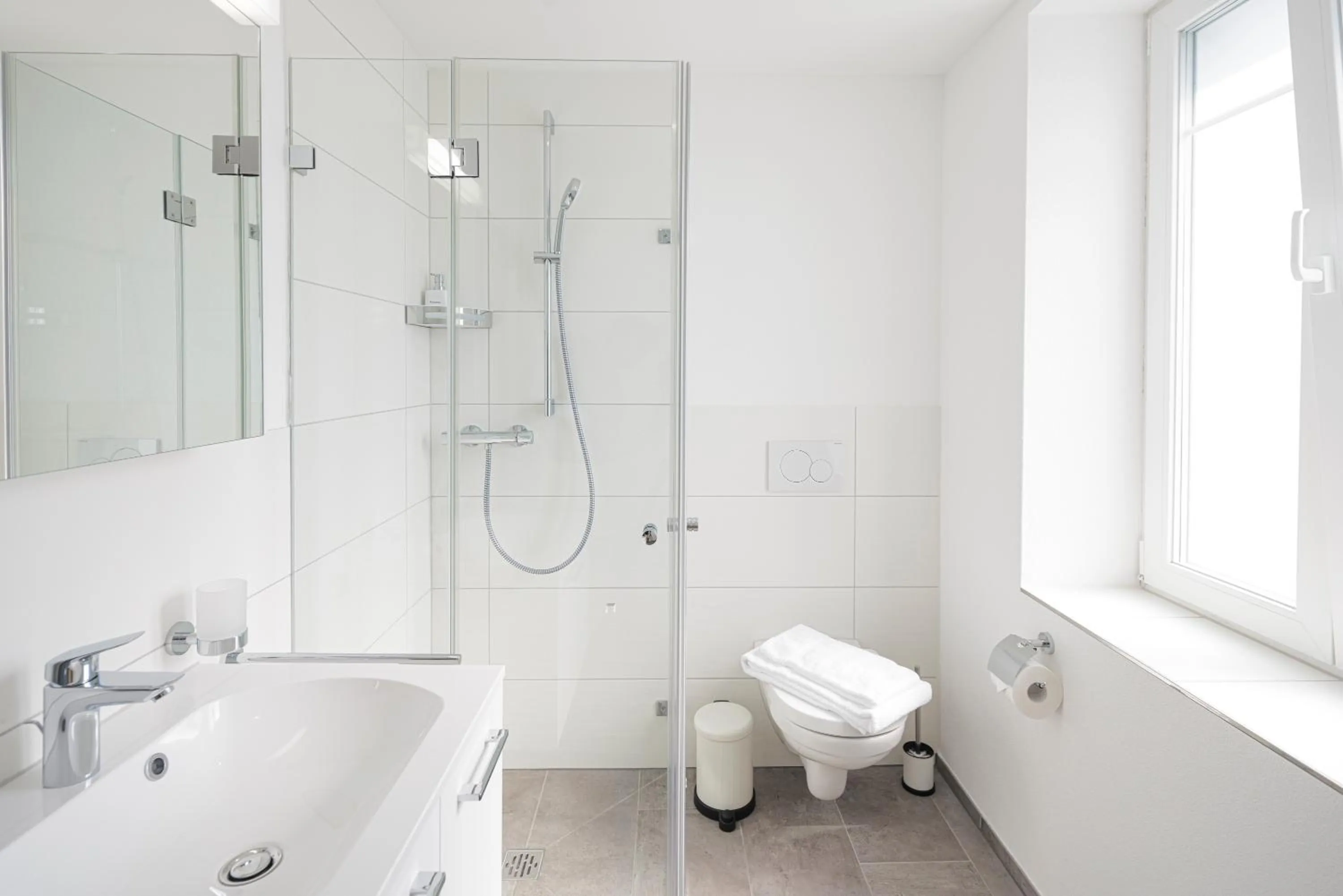 Bathroom in VISIMO Apartments Steigerstrasse St Gallen - Modern Living near OLMA & Hospital