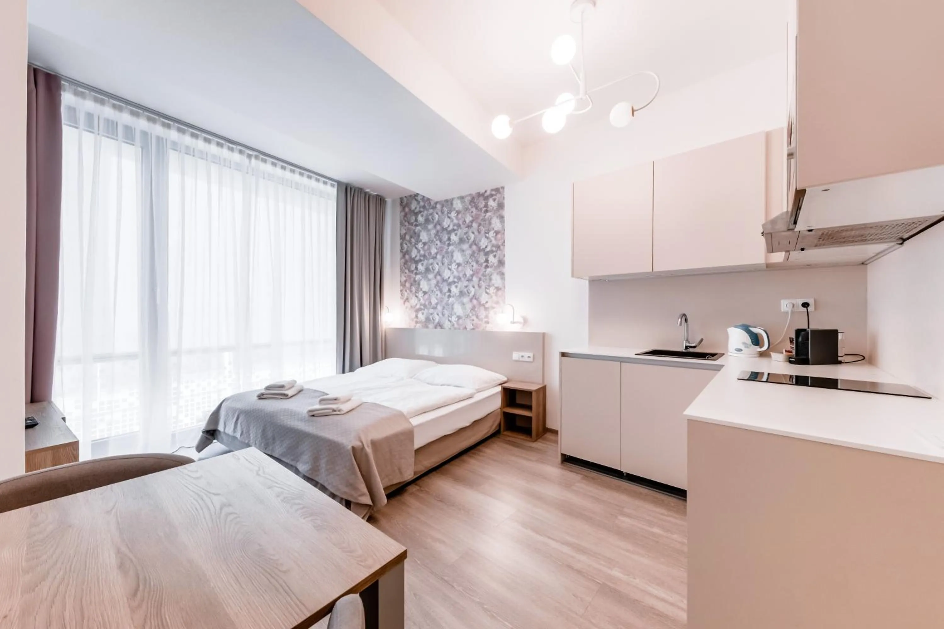 Kitchen or kitchenette, Bed in Kora Apartments