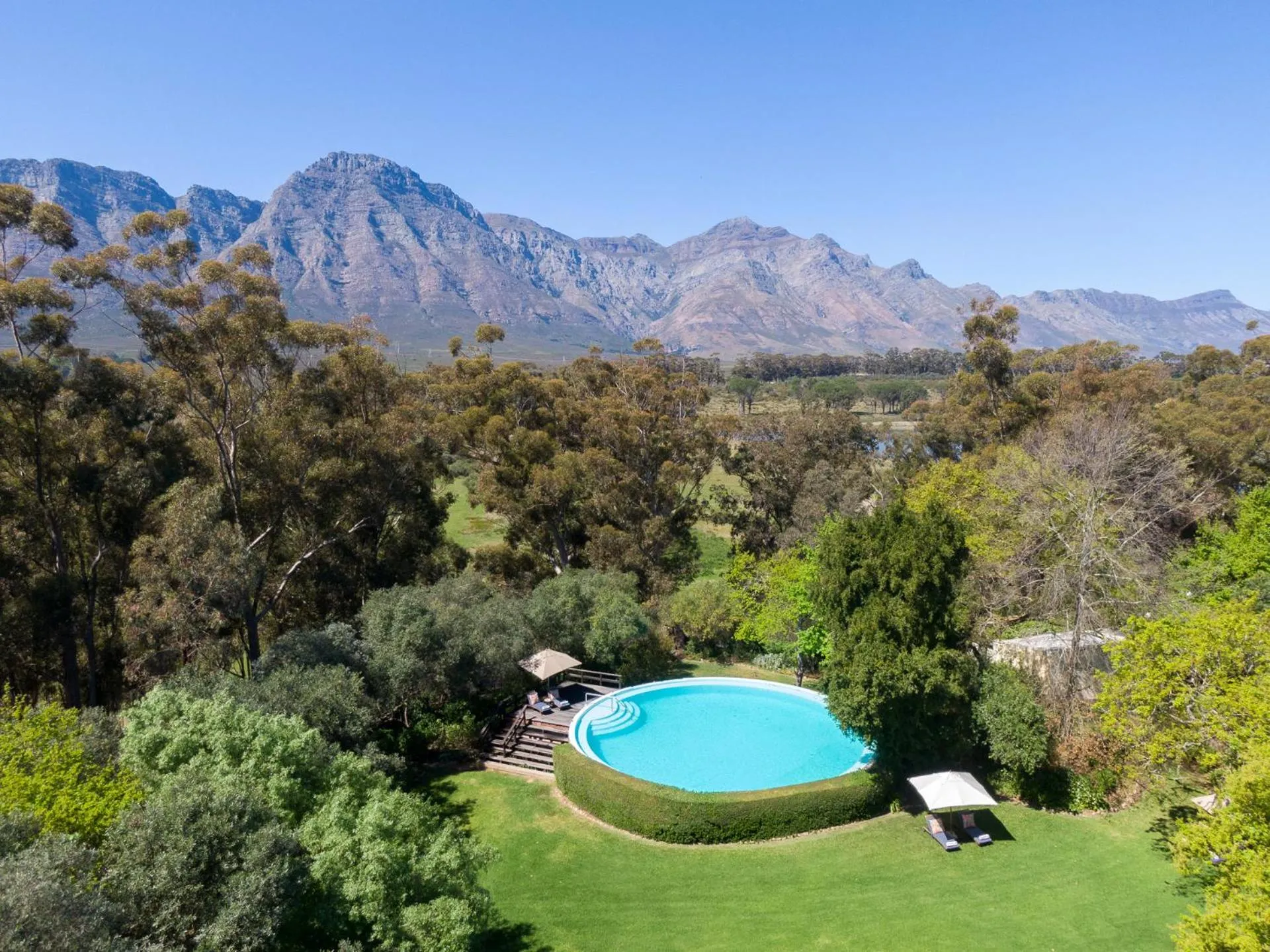 Pool view in Bartholomeus Klip Farmhouse at Elandsberg Nature Reserve