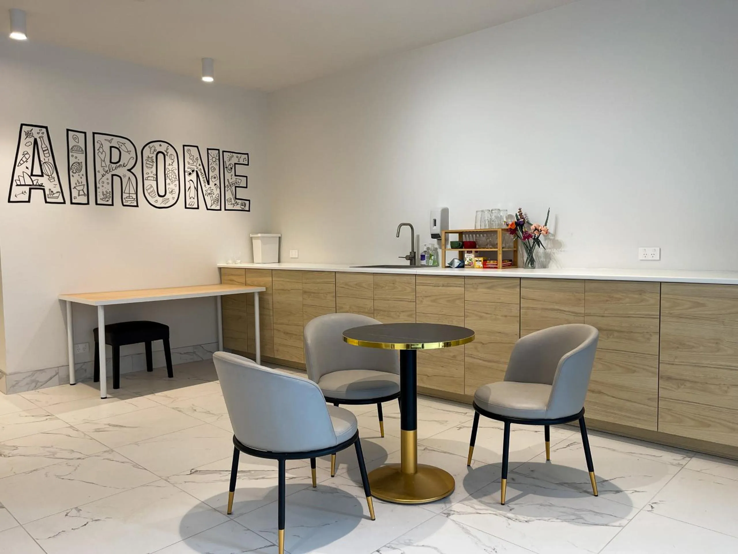 Seating area in Airone Capsule Hotel