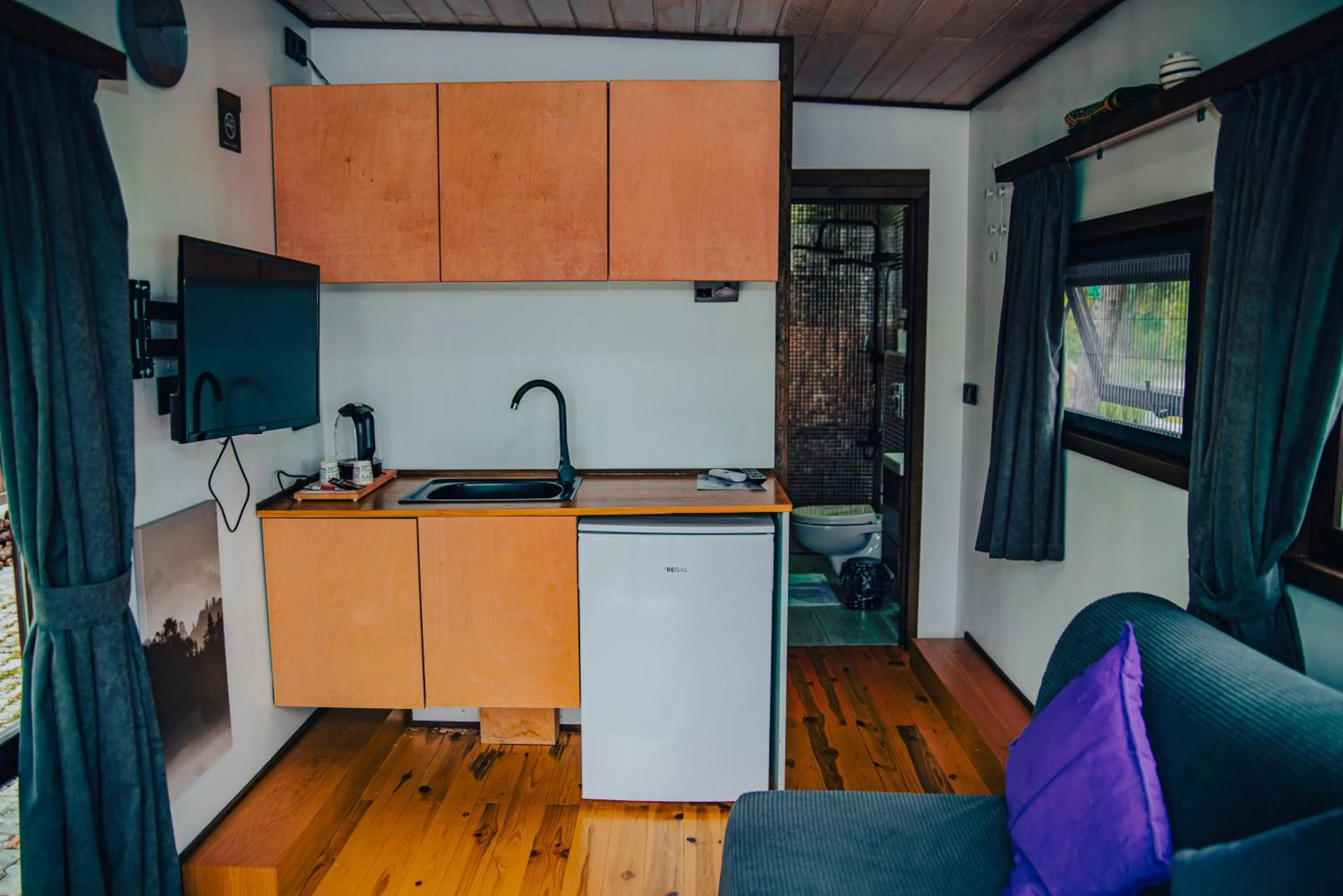 Seating area in Danzi camping tiny house