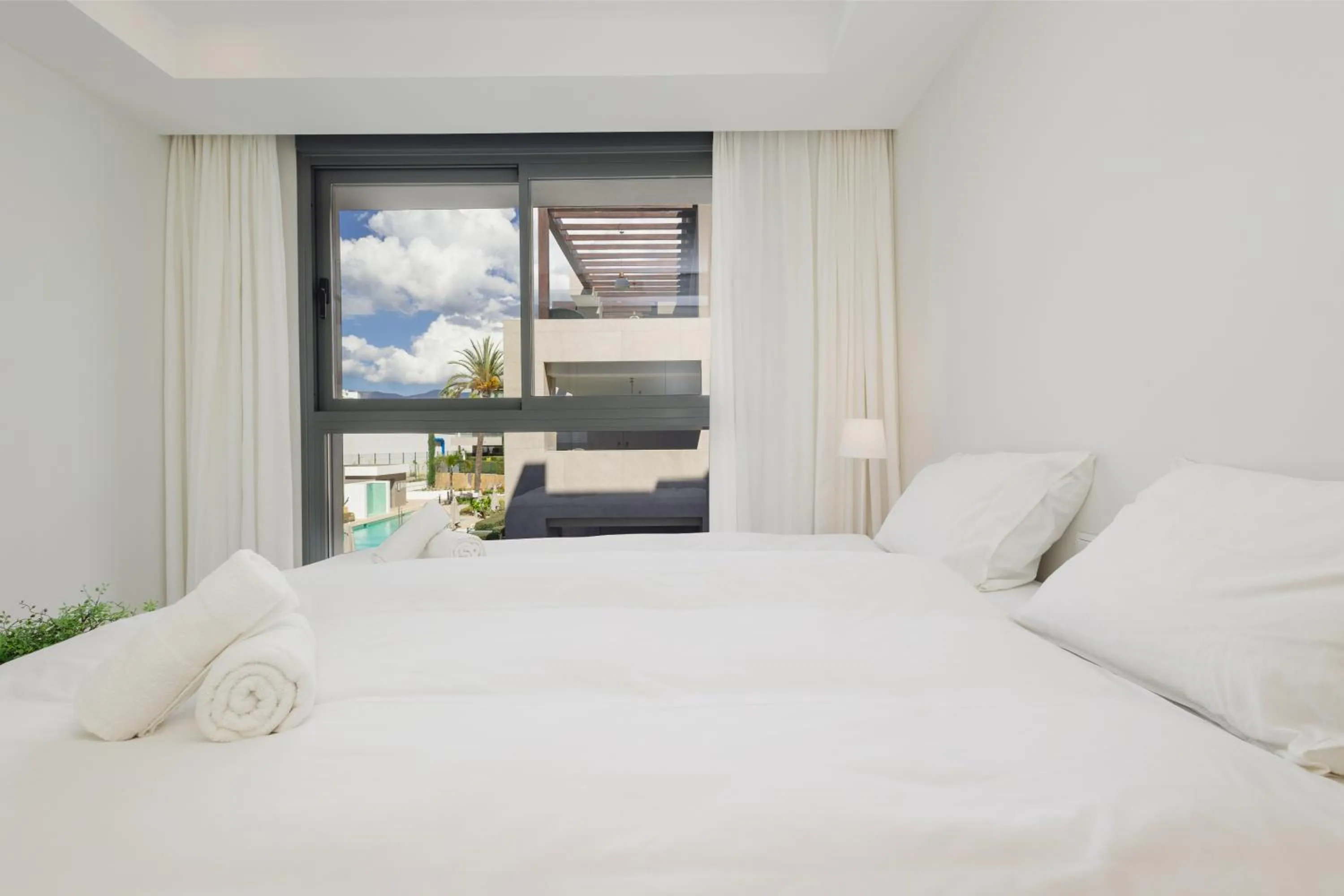 Bed in Luxury holiday apartment with 2 bedrooms in Cancelada