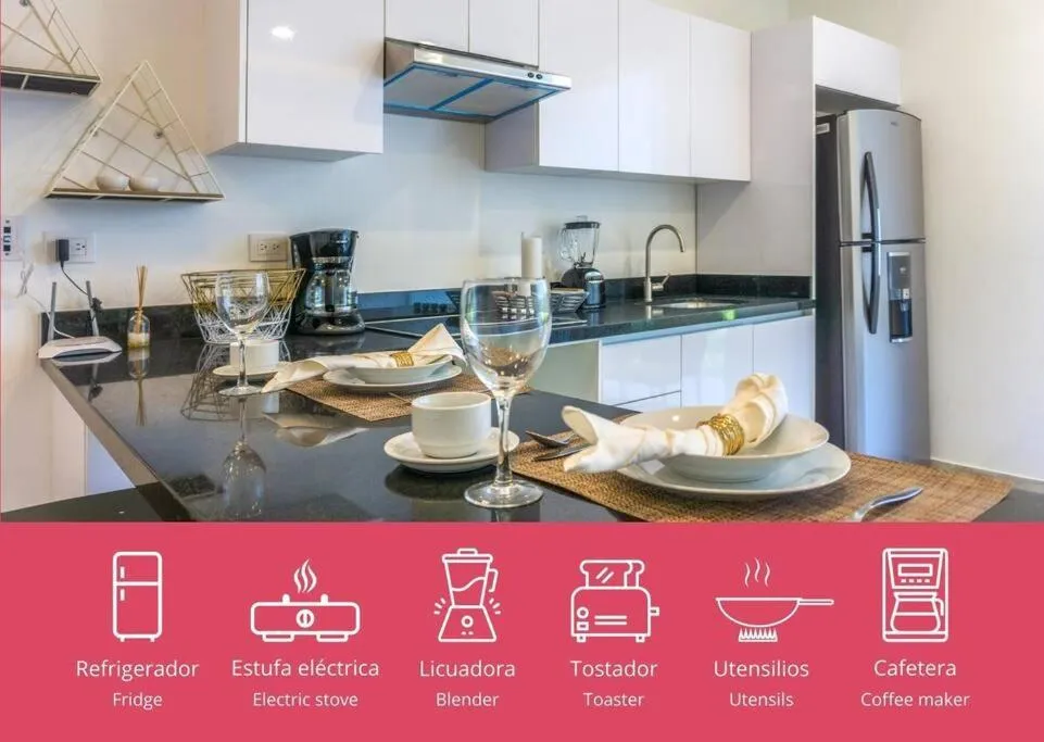 Kitchen or kitchenette in Luxury Studio in Playa del Carmen