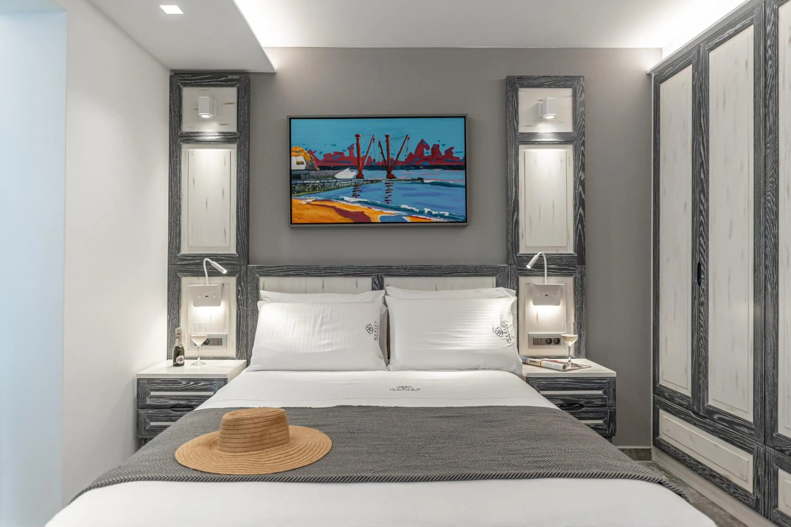 Bed in Mariet Naxos Elegant Suites