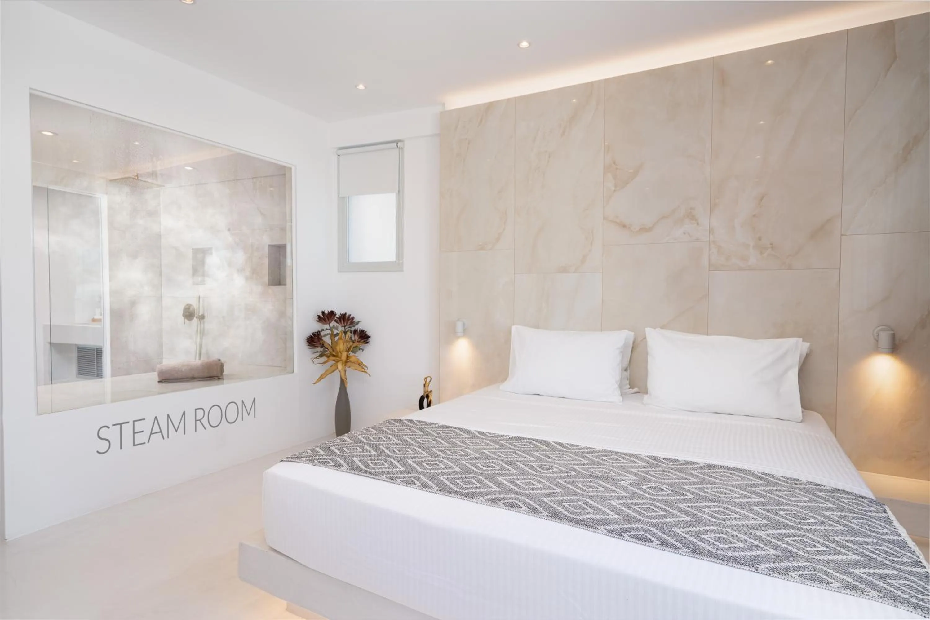 Steam room, Bed in Cycladic Suites & Spa