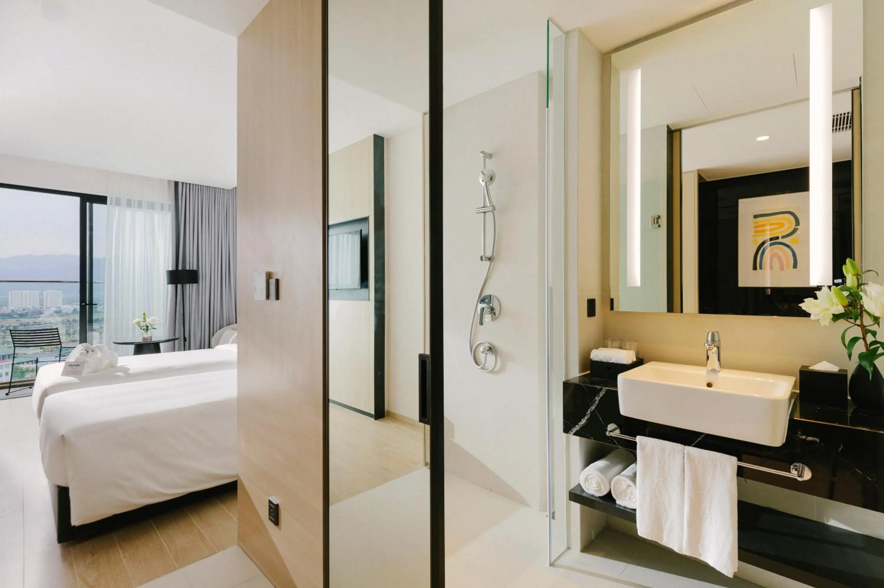 Bathroom, Bed in December Hotel