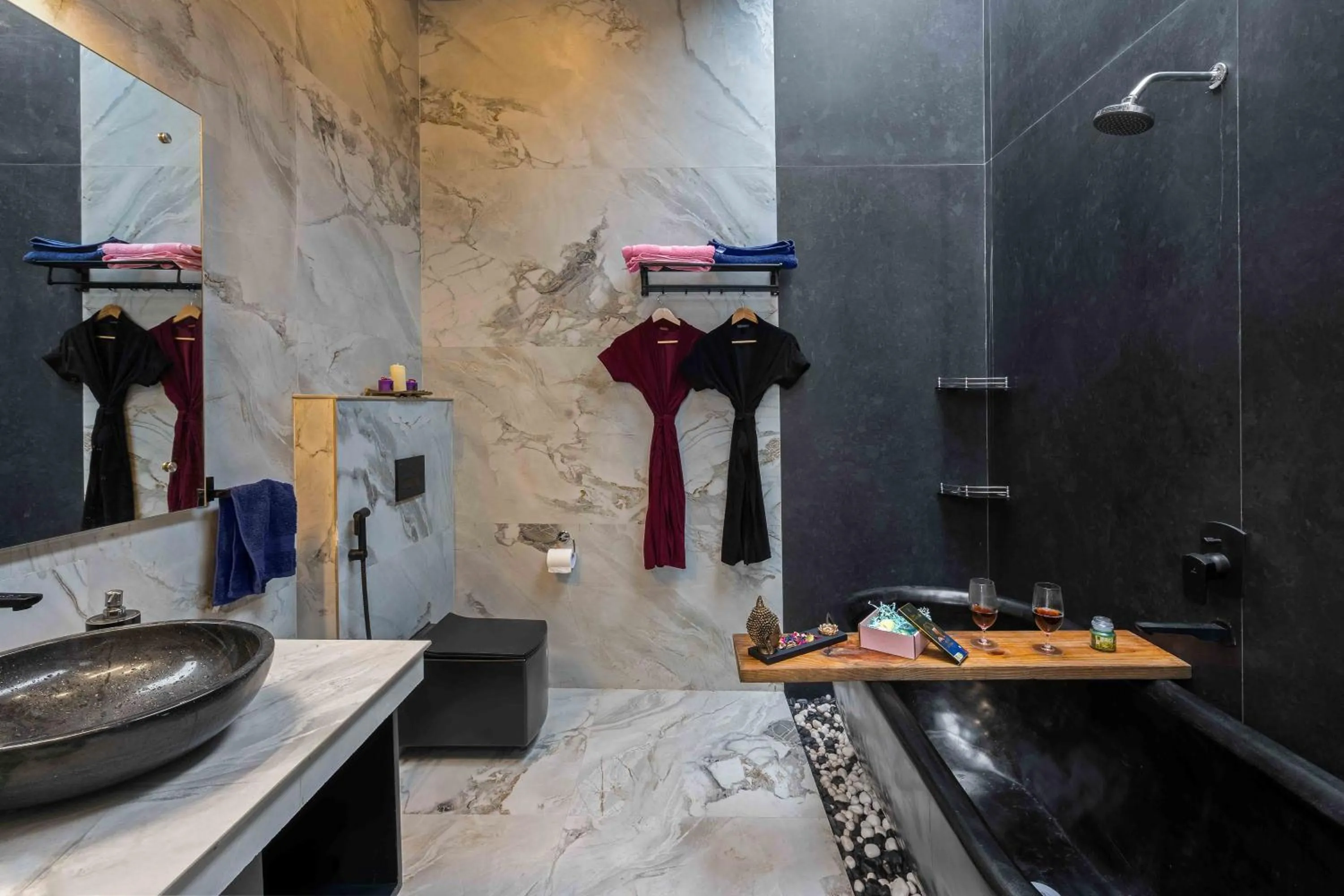 Shower in SaffronStays Glasshouse Celeste, Ranikhet - luxurious glass villa with breathtaking views