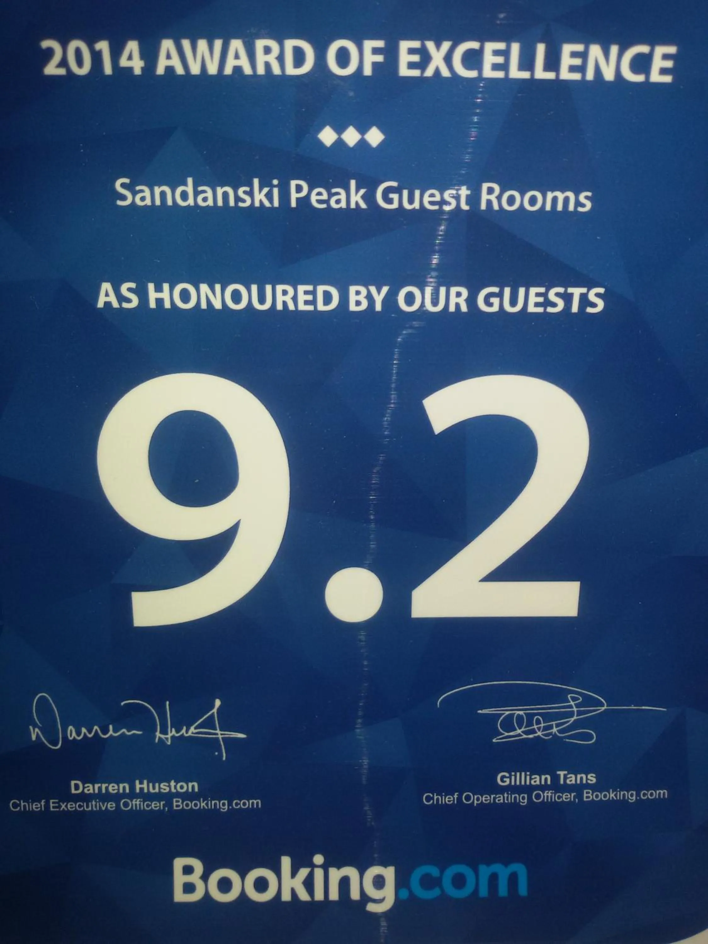 Certificate/Award in Sandanski Peak Guest Rooms