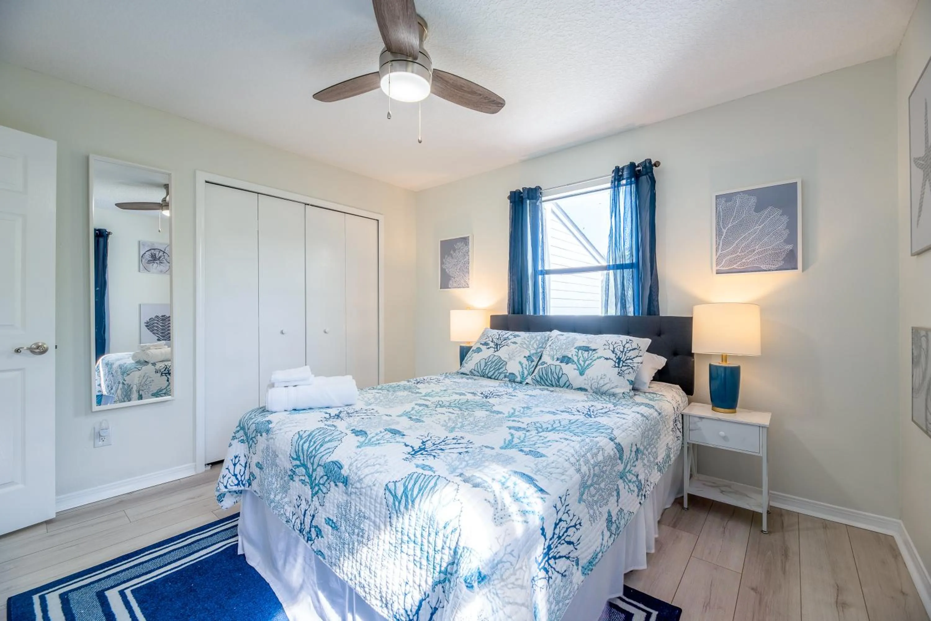 Bedroom, Bed in Jax Vacations 1/2 Mile to Beach, 2 bedroom townhome pet friendly