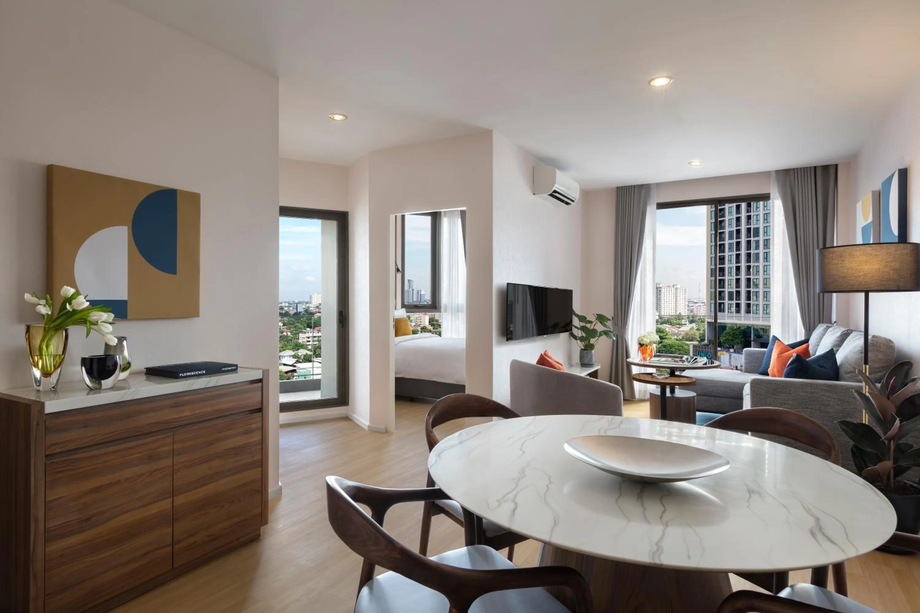 Living room in Oakwood Suites Tiwanon Bangkok