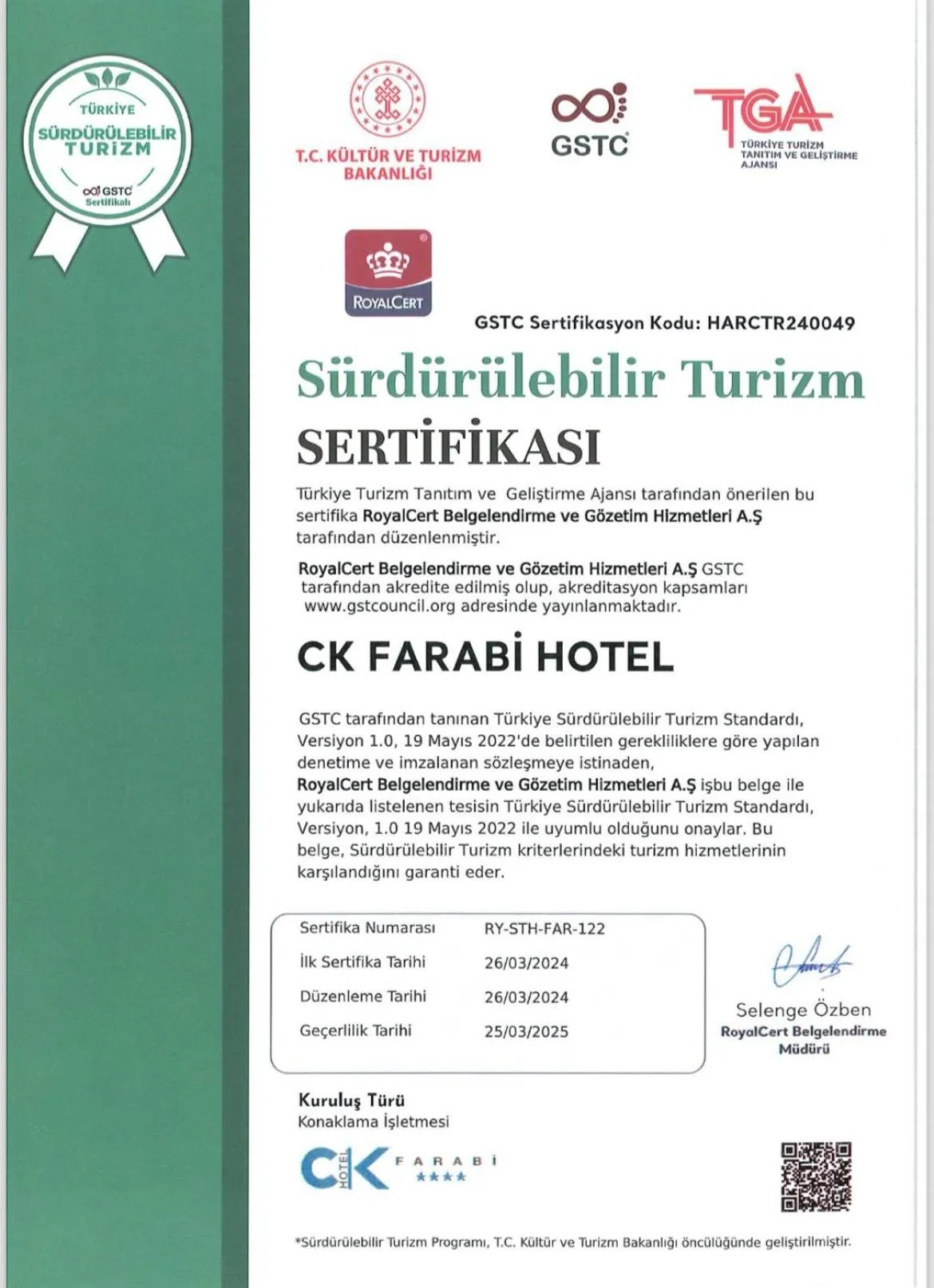 Logo/Certificate/Sign in CK Farabi Hotel