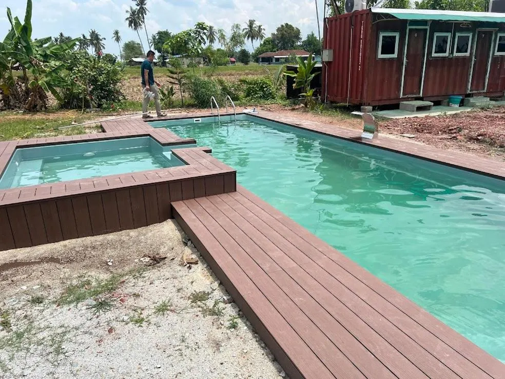 Pool view in HOMESTAY Kampong KOTA AUR Resort with swimming pool, Kepala Batas, SEBERANG PERAI, PENANG -MOTAC registered Awarded ASEAN homestay standard Malaysia AWARD 2023-2028 Only 3 minutes from viral KG AGONG