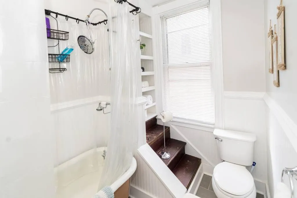 Shower in The Great Pink Lady with Huge Wrap Around Porch!