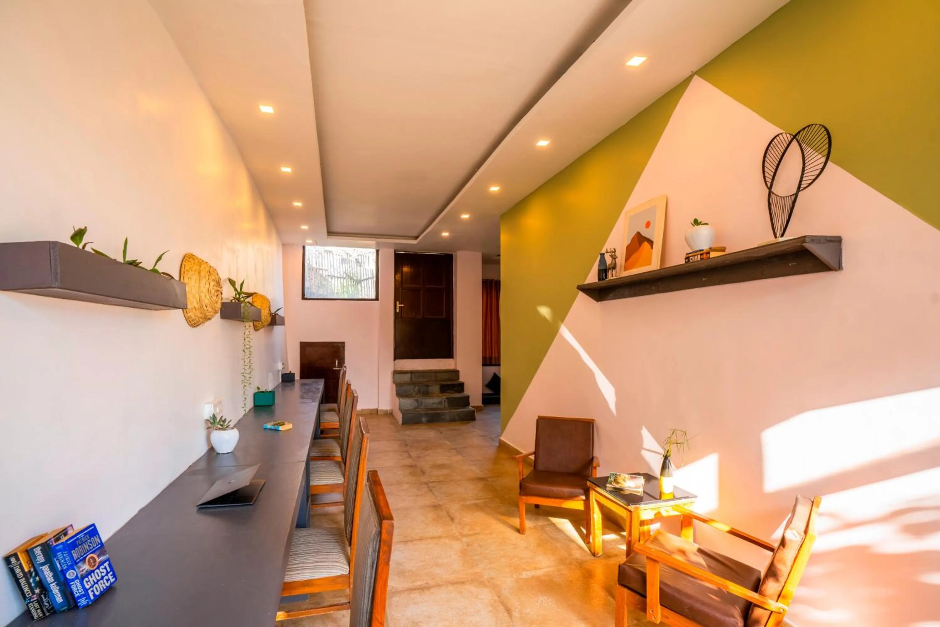 Seating area in Zostel Banikhet, Dalhousie