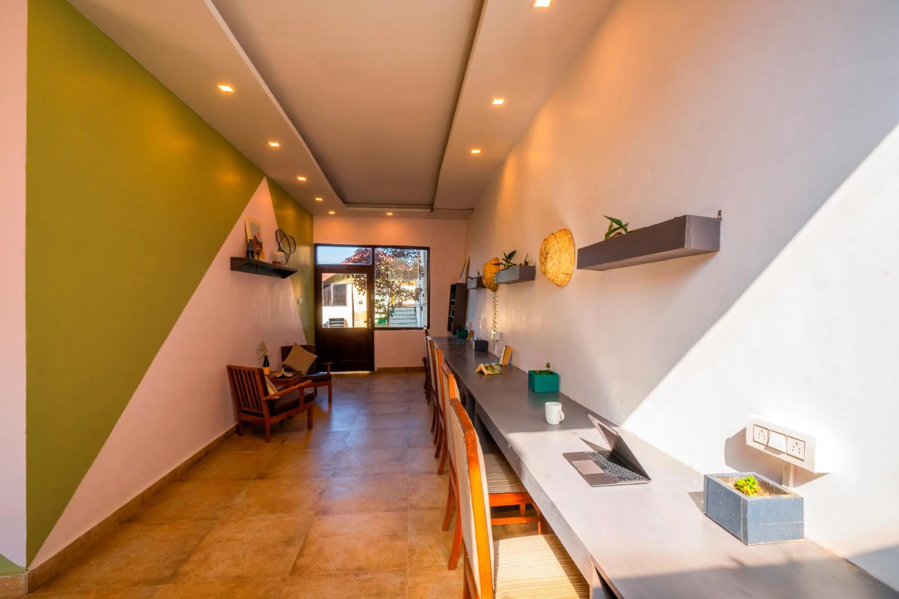 Seating area in Zostel Banikhet, Dalhousie