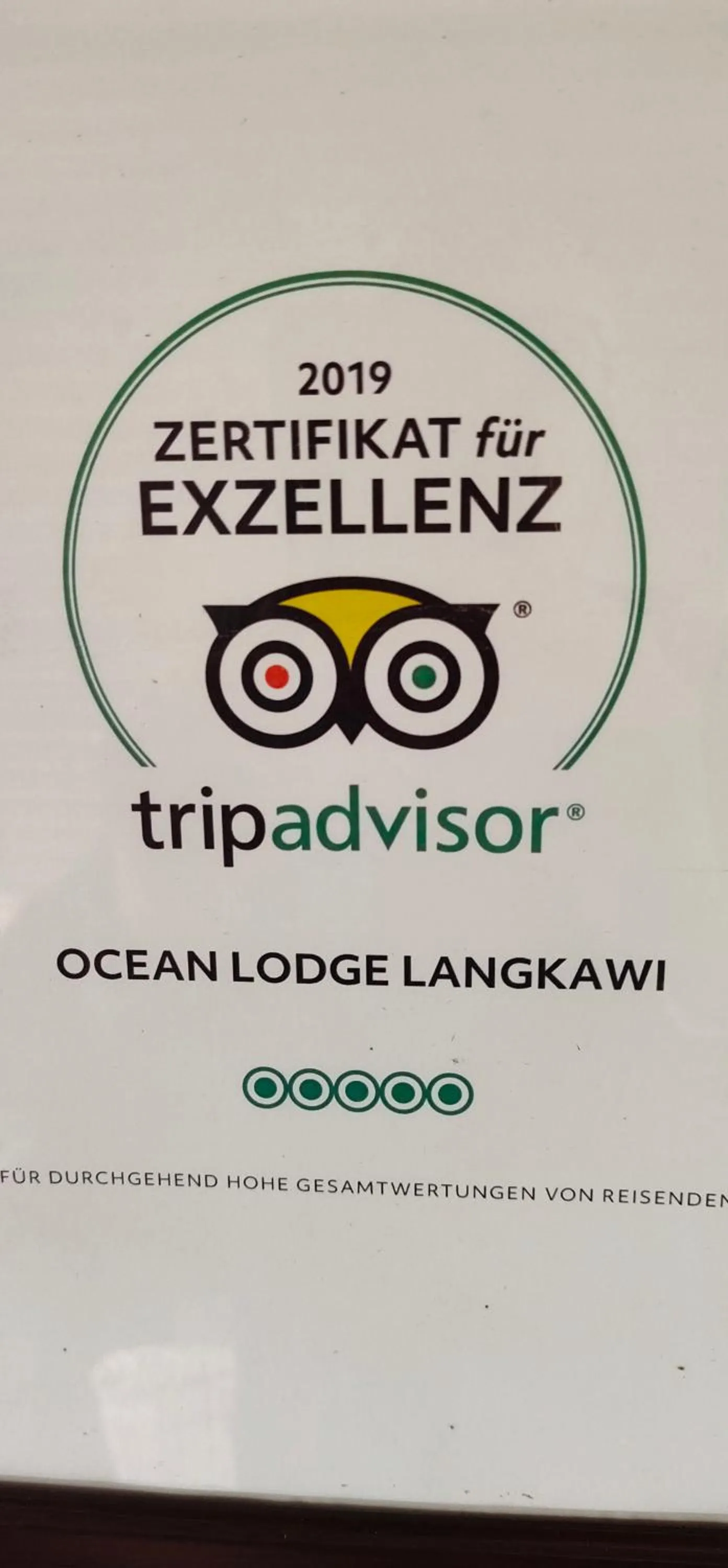 Certificate/Award in OCEAN LODGE