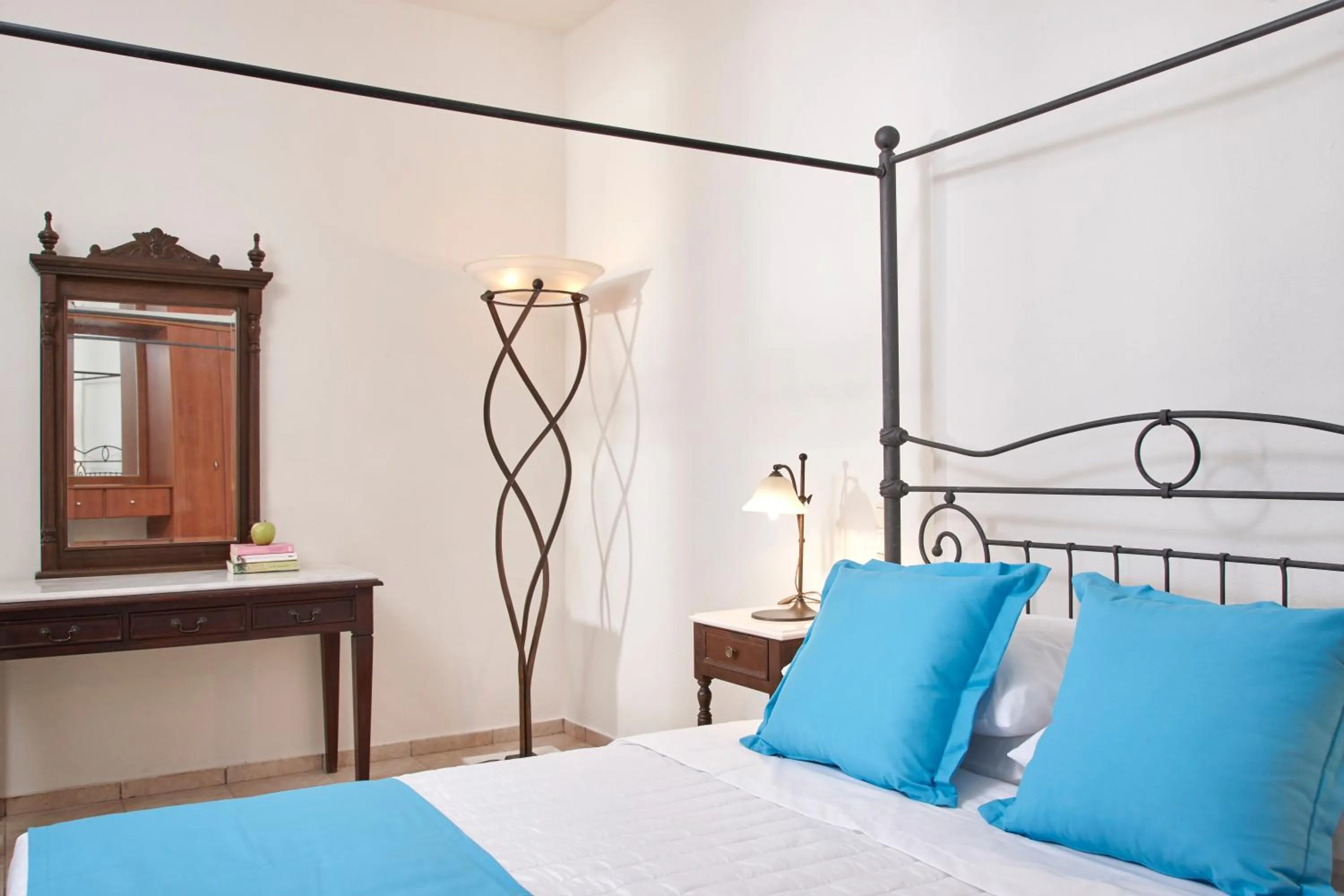 Bedroom, Bed in Terra Blue Santorini