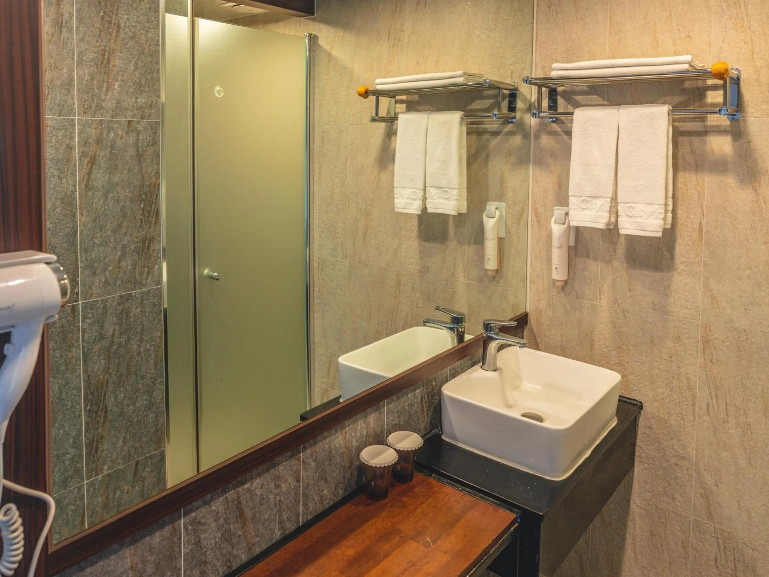 Bathroom in Hotel With City