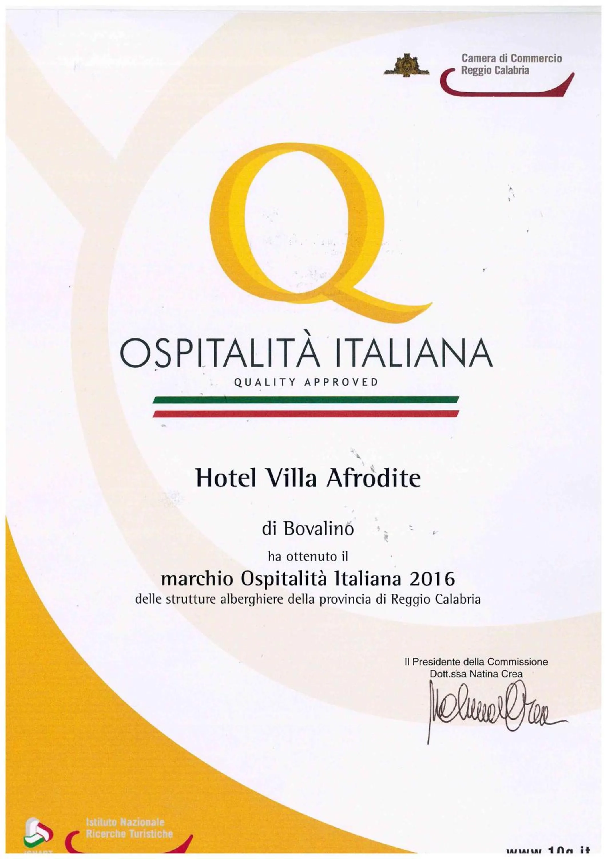 Certificate/Award in Afrodite Boutique Hotel