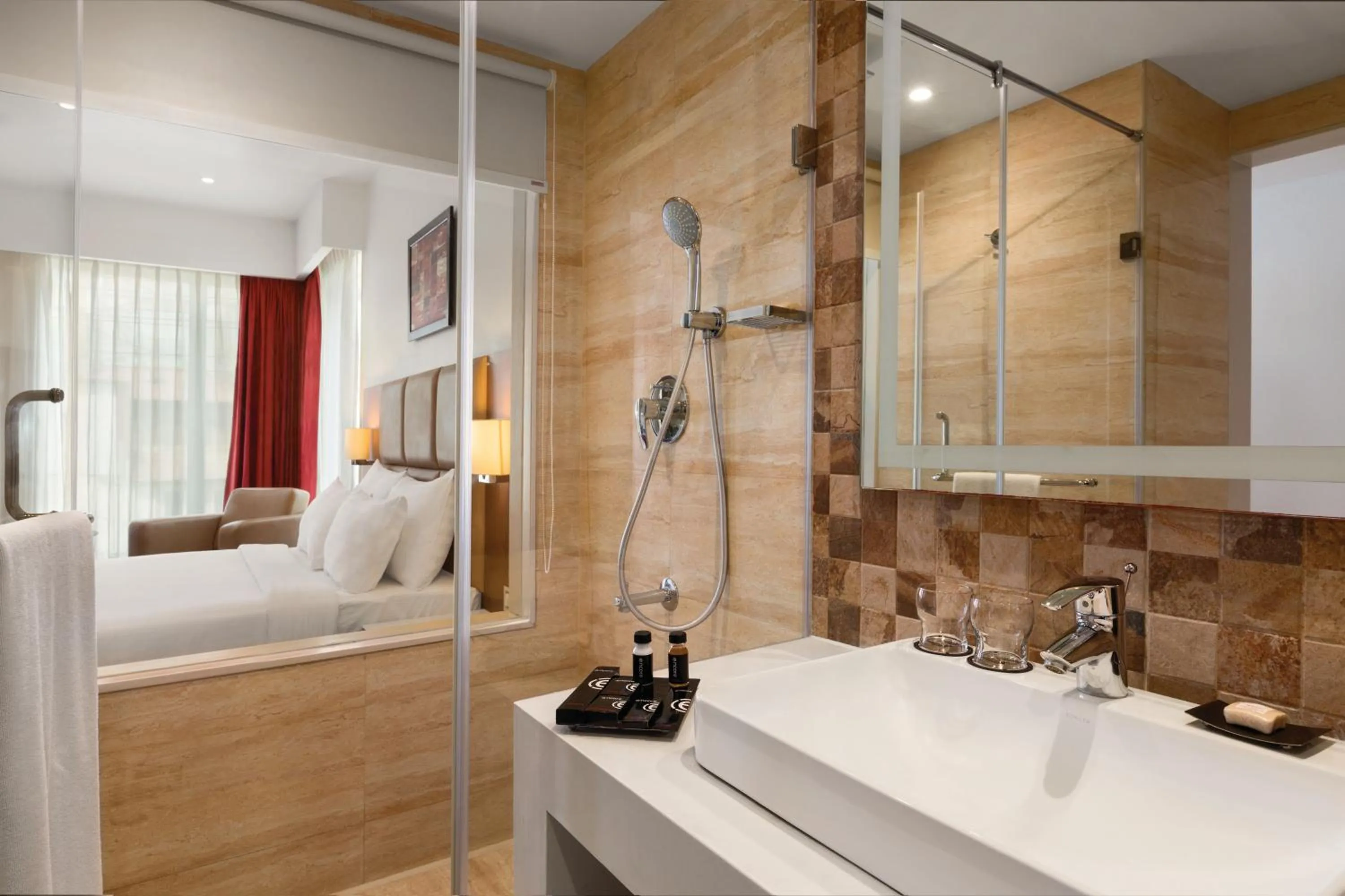 Bathroom, Bed in Ramada Encore Domlur Bangalore