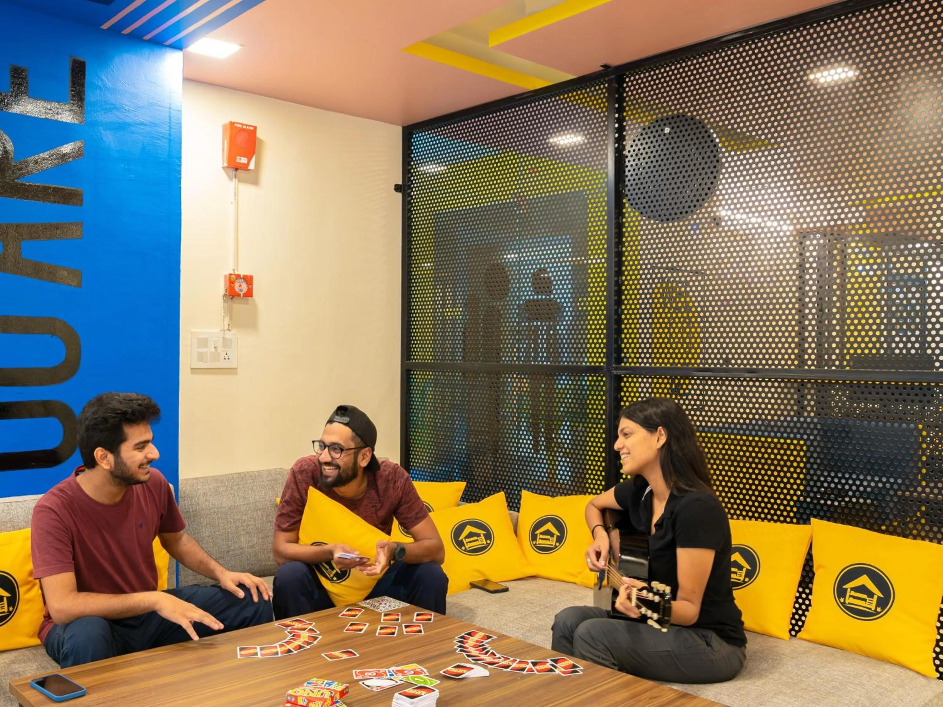 Seating area in The Hosteller Dehradun