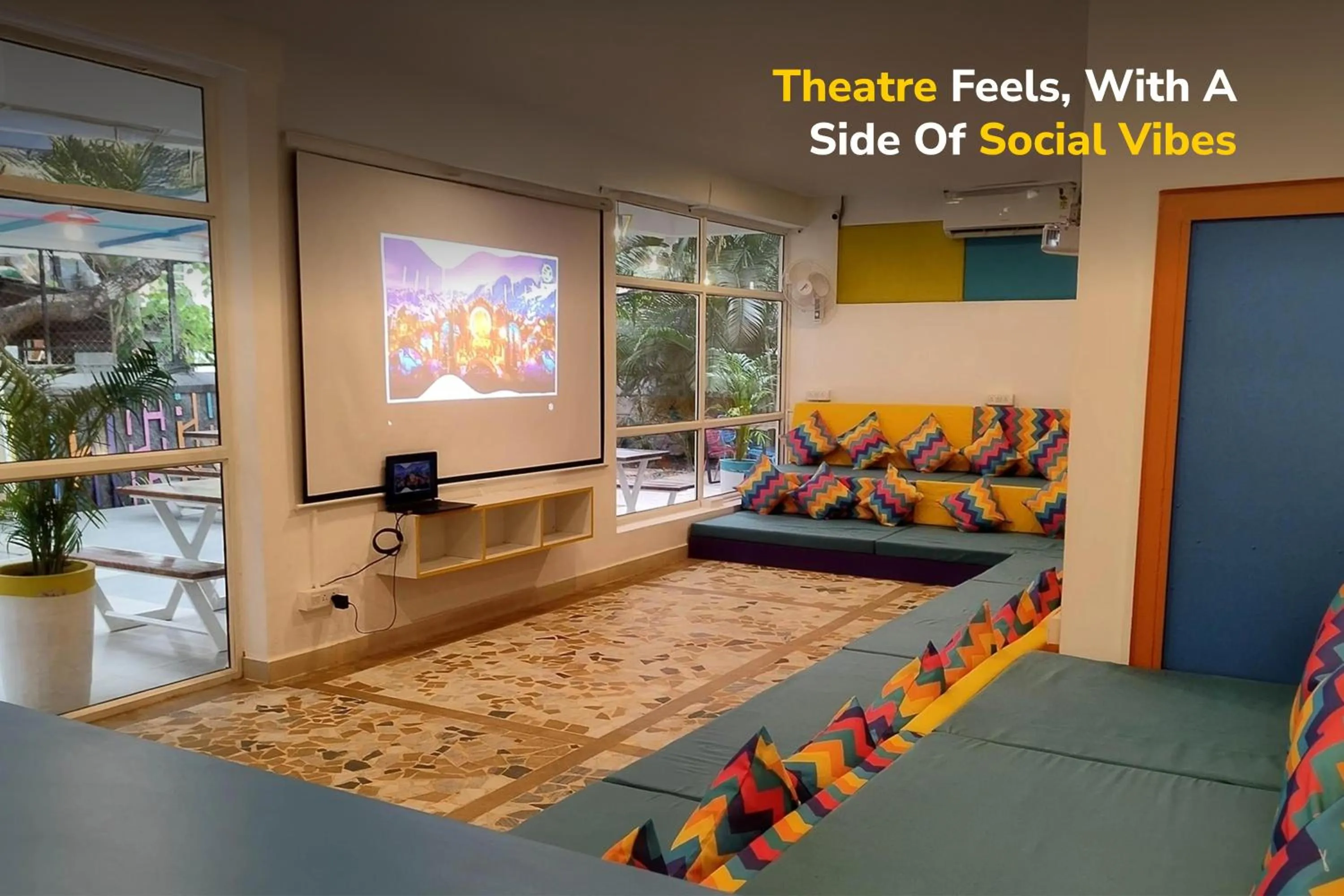 Seating area in goSTOPS PLUS Goa, Vagator