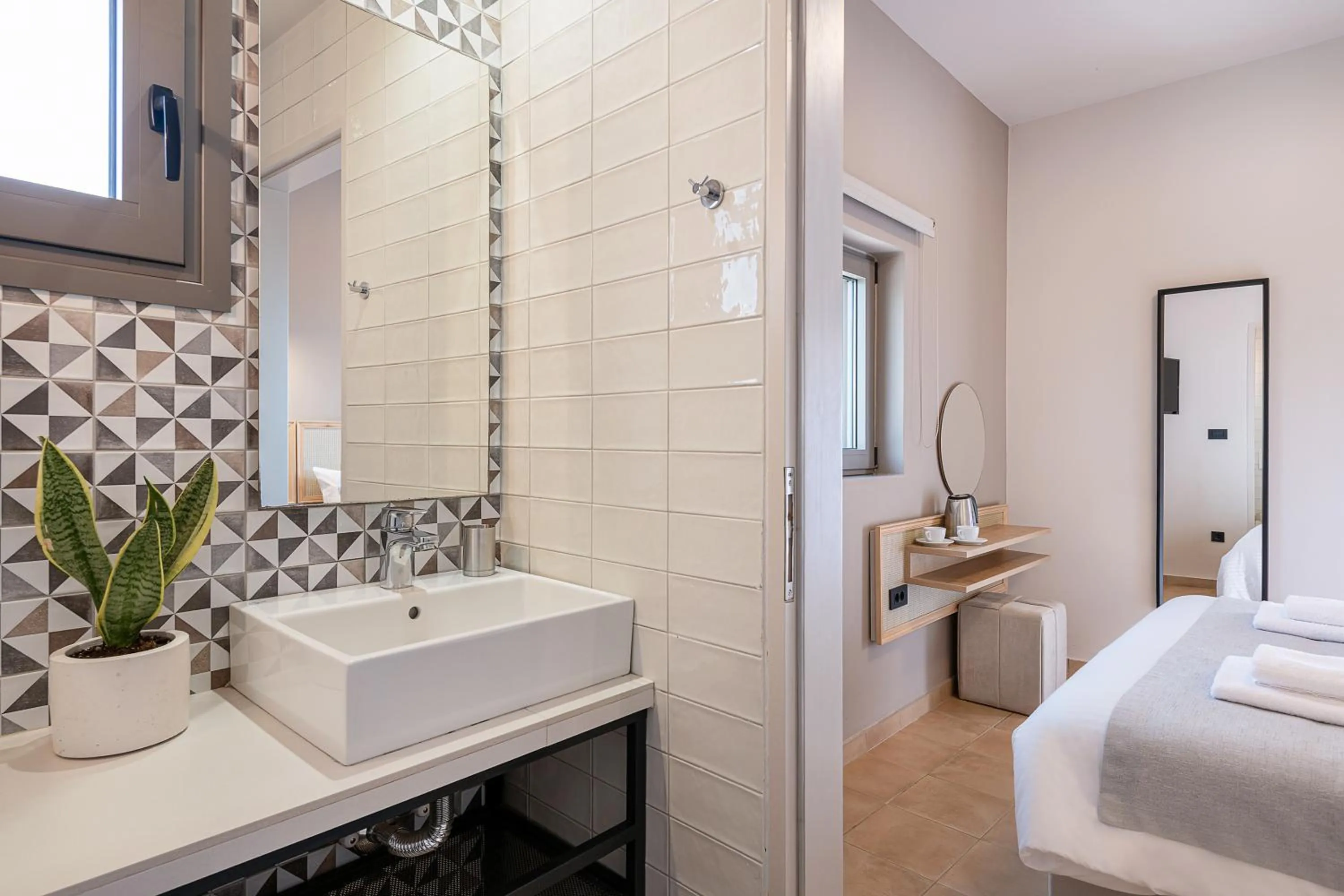 Bathroom, Bed in Elafonisi Resort by Kalomirakis Family