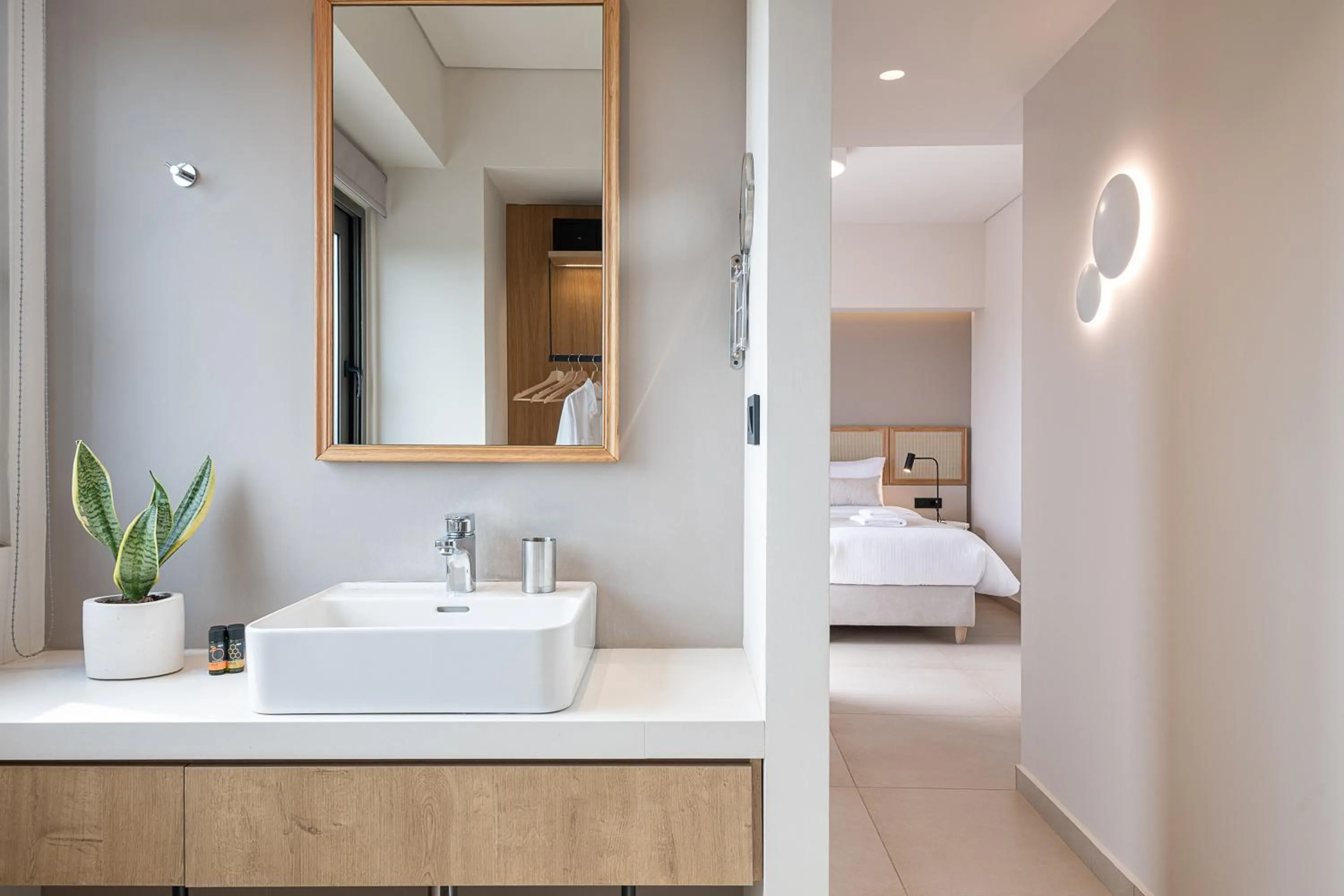 Bathroom, Bed in Elafonisi Resort by Kalomirakis Family