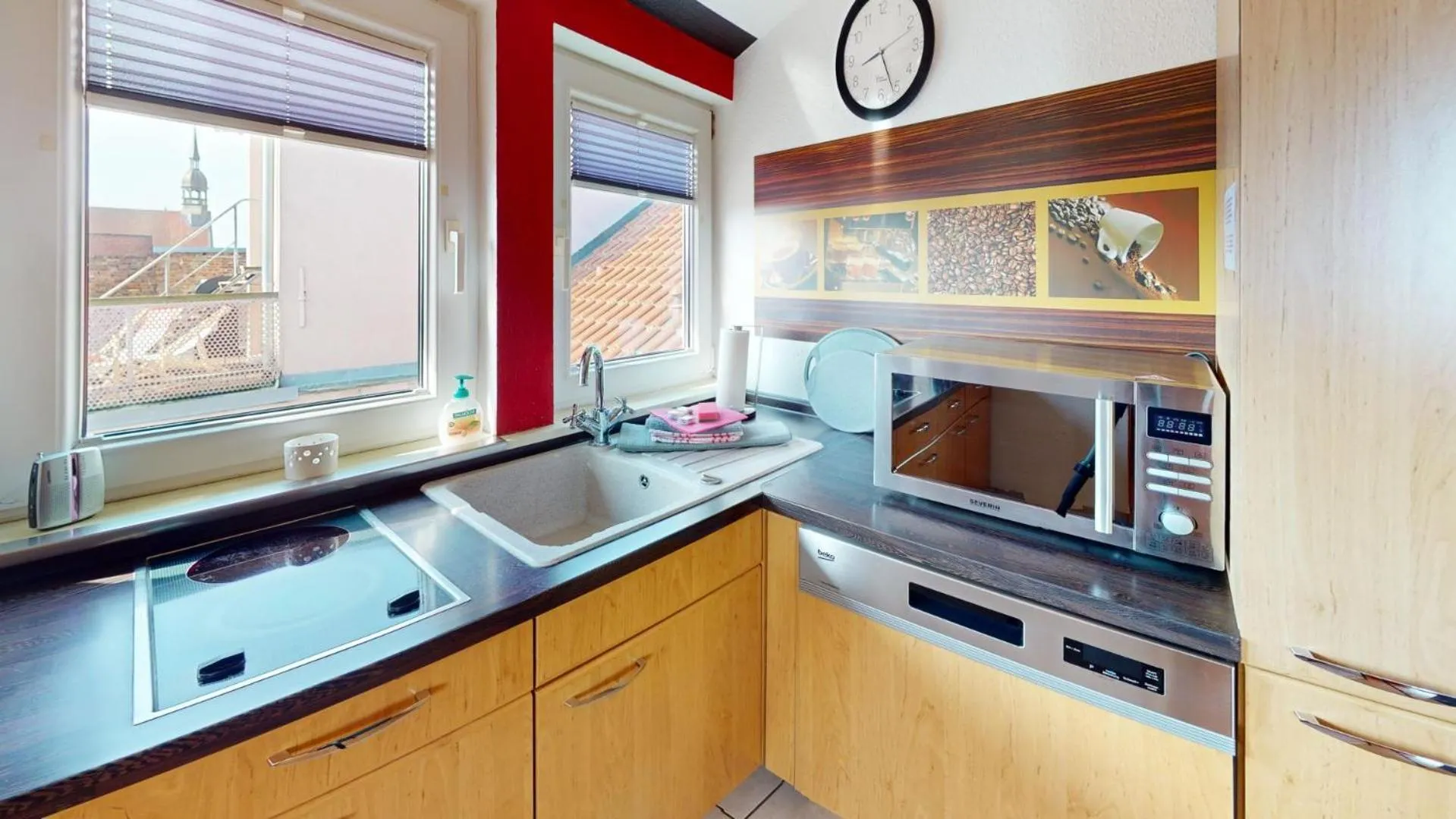 Kitchen or kitchenette in Apartments am Sund