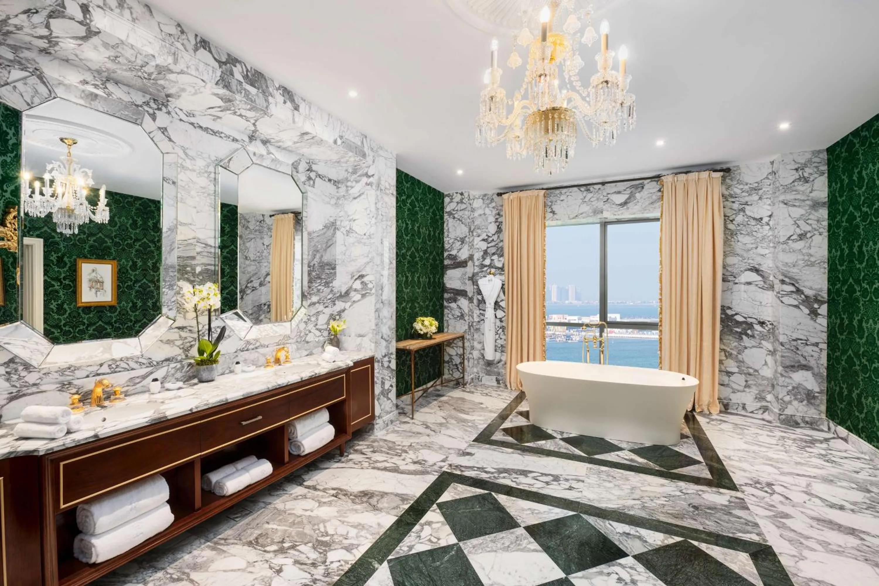 Bathroom, Bed in The Plaza Doha, LXR Hotels & Resorts