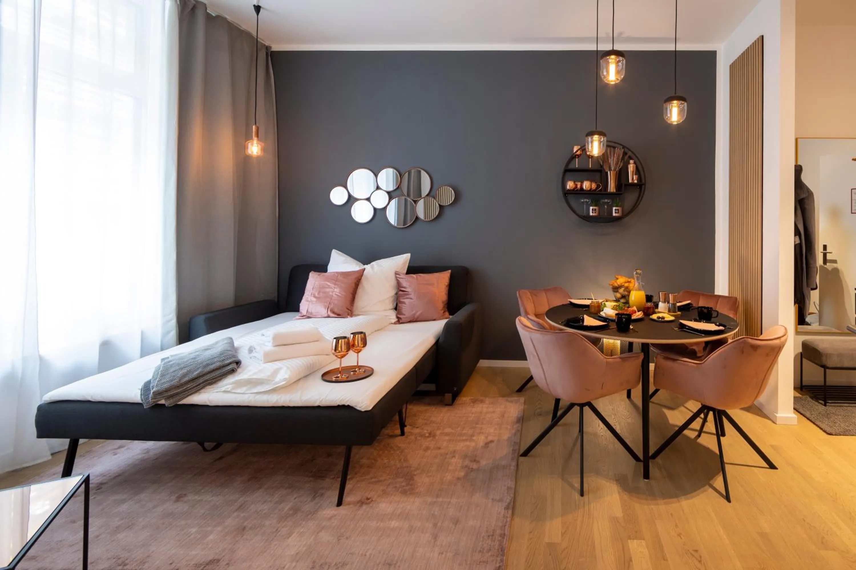 Living room, Bed in Pure Berlin Apartments - Luxury at Pure Living in City Center