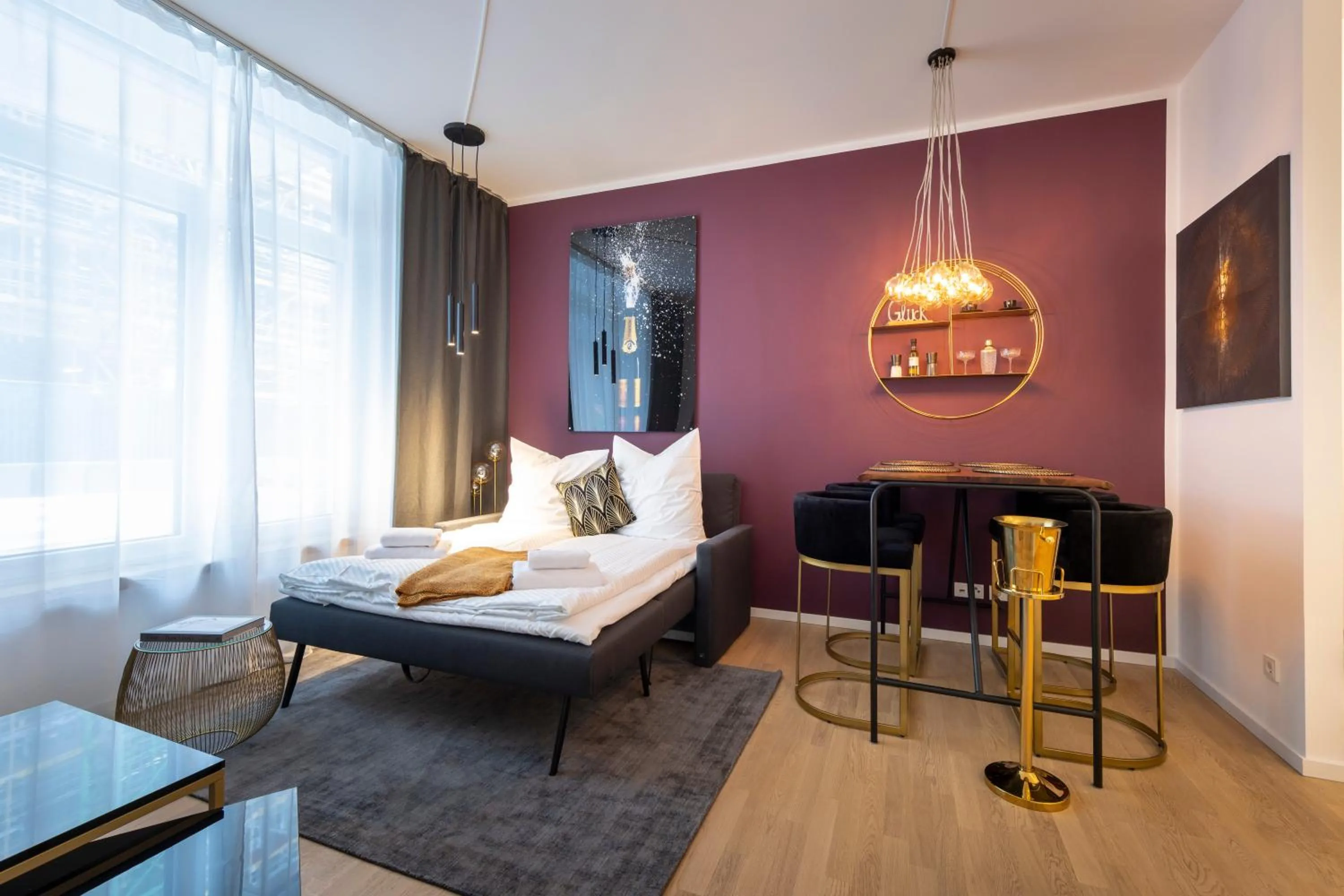 Living room, Bed in Pure Berlin Apartments - Luxury at Pure Living in City Center