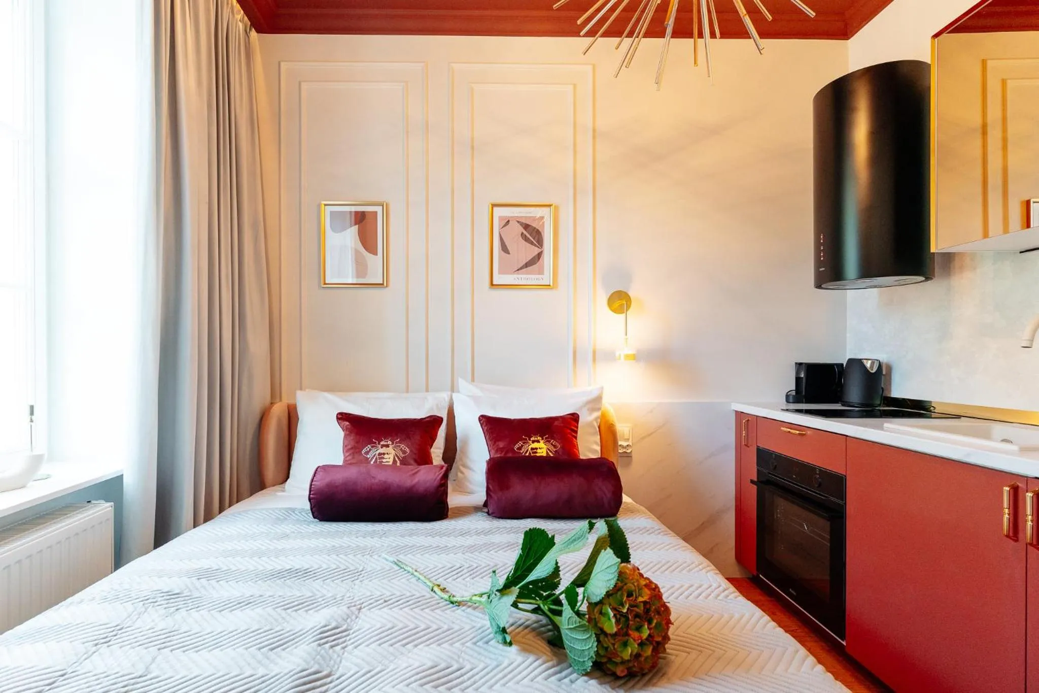 Kitchen or kitchenette, Bed in Warsaw Story - LoftAffair Collection