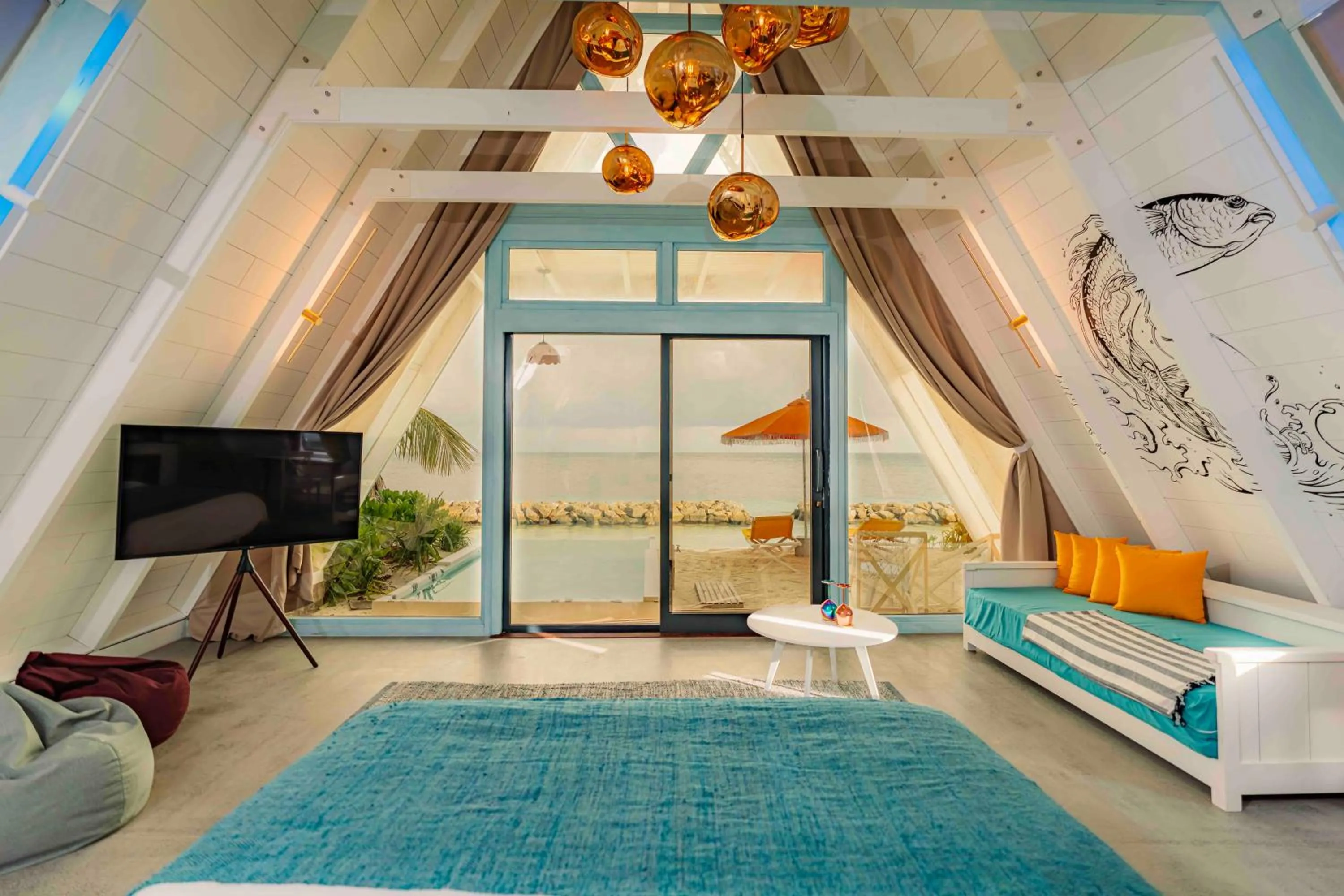 TV and multimedia, Bed in Oaga Art Resort Maldives - All Inclusive