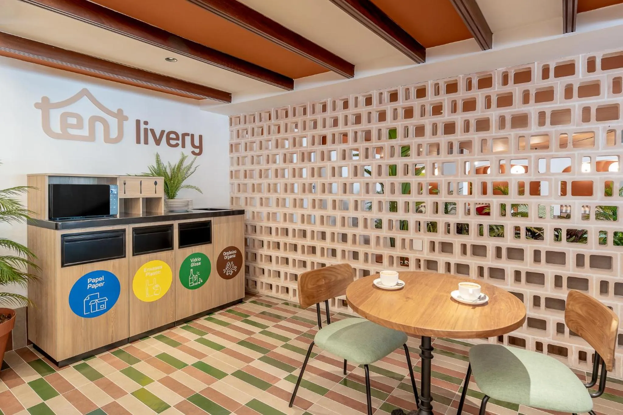 Communal lounge/ TV room in tent Arenal